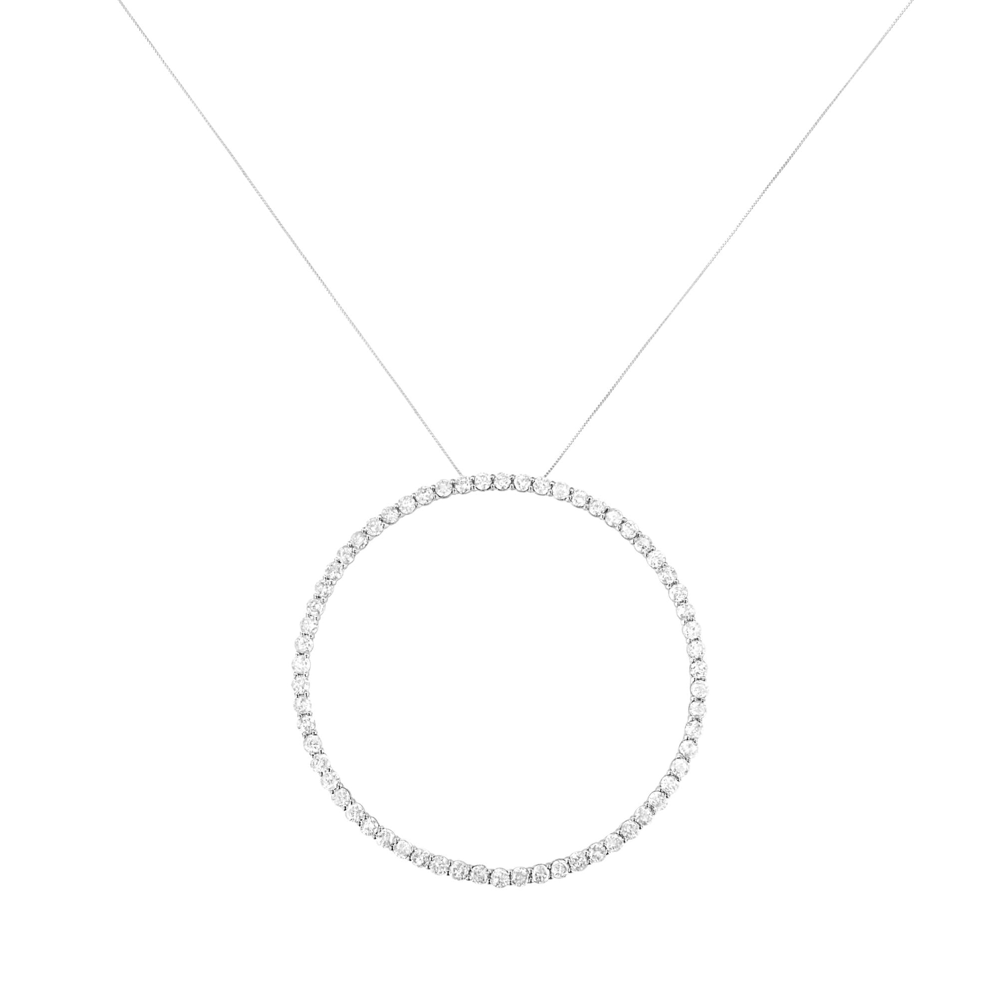 .925 Sterling Silver 5.0 Cttw Prong Set Round-cut Diamond Open Circle Hoop 18" Pendant Necklace (I-J Color, I2-I3 Clarity) - Friggin Jewelry
