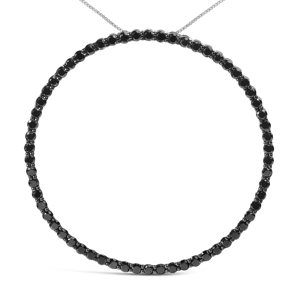 .925 Sterling Silver Black Diamond Open Hoop Circle 18" Pendant Necklace (Black Color, I2-I3 Clarity) - Friggin Jewelry