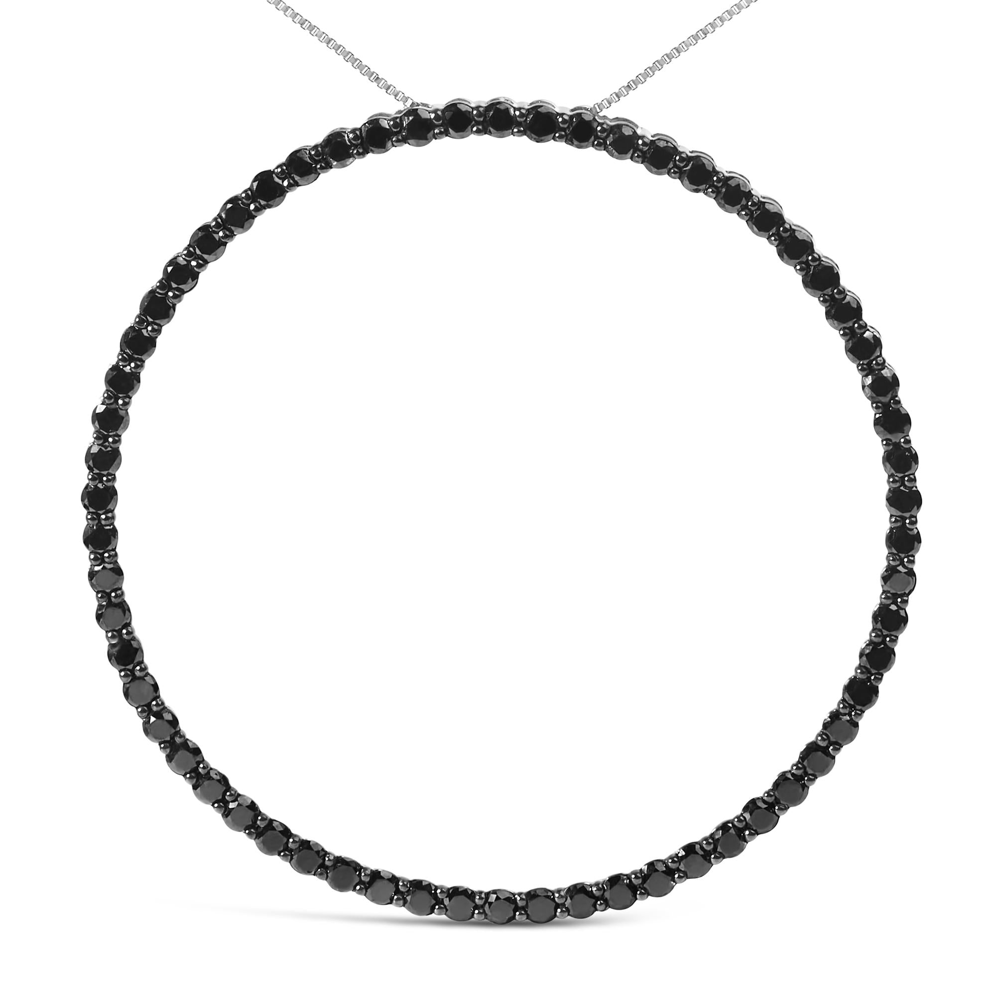 .925 Sterling Silver Black Diamond Open Hoop Circle 18" Pendant Necklace (Black Color, I2-I3 Clarity) - Friggin Jewelry