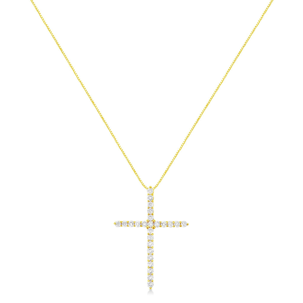10K Yellow Gold Plated .925 Sterling Silver 2.0 Cttw Round Cut Diamond Cross Pendant Necklace (J-K Color, I1-I2 Clarity) 18" - Friggin Jewelry
