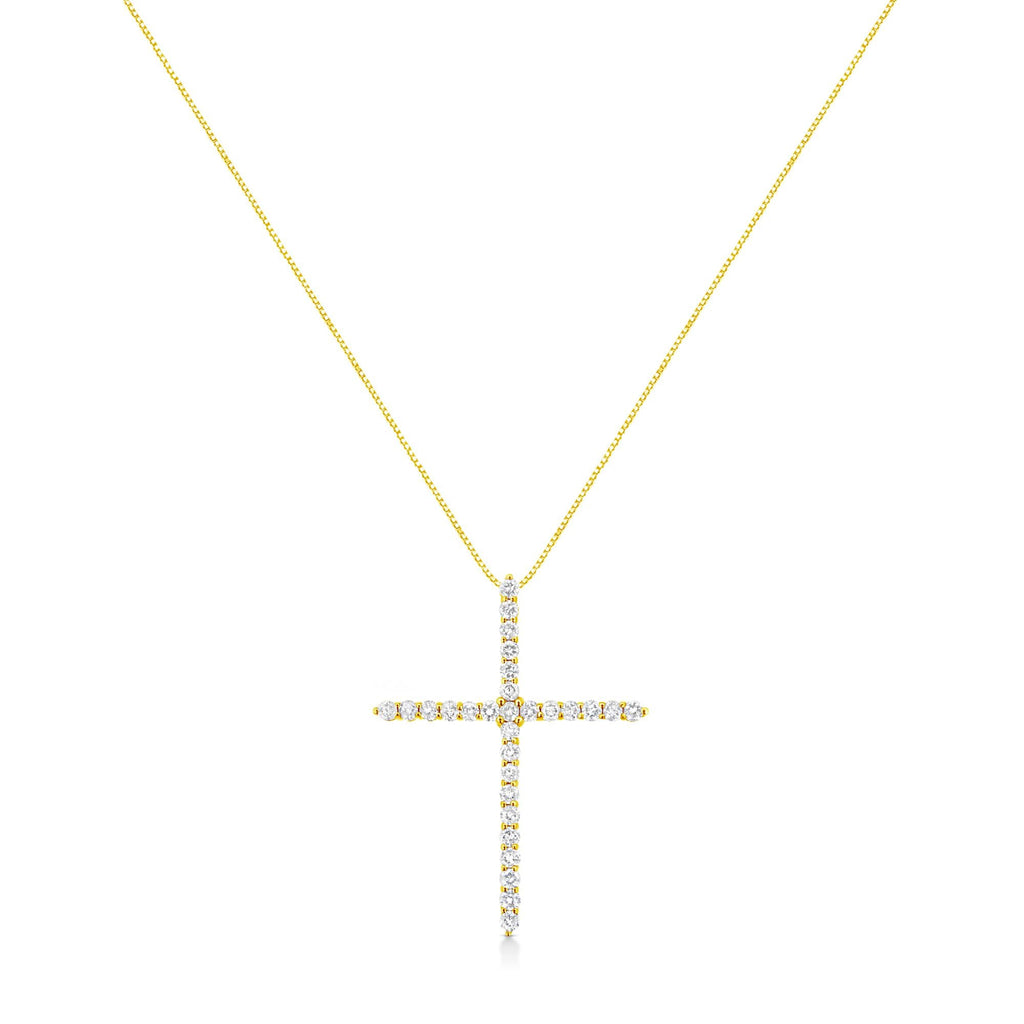 10K Yellow Gold Plated .925 Sterling Silver 3.0 Cttw Prong-Set Round Brilliant Cut Diamond Cross 18" Pendant Necklace (J-K Color, I1-I2 Clarity) - Friggin Jewelry