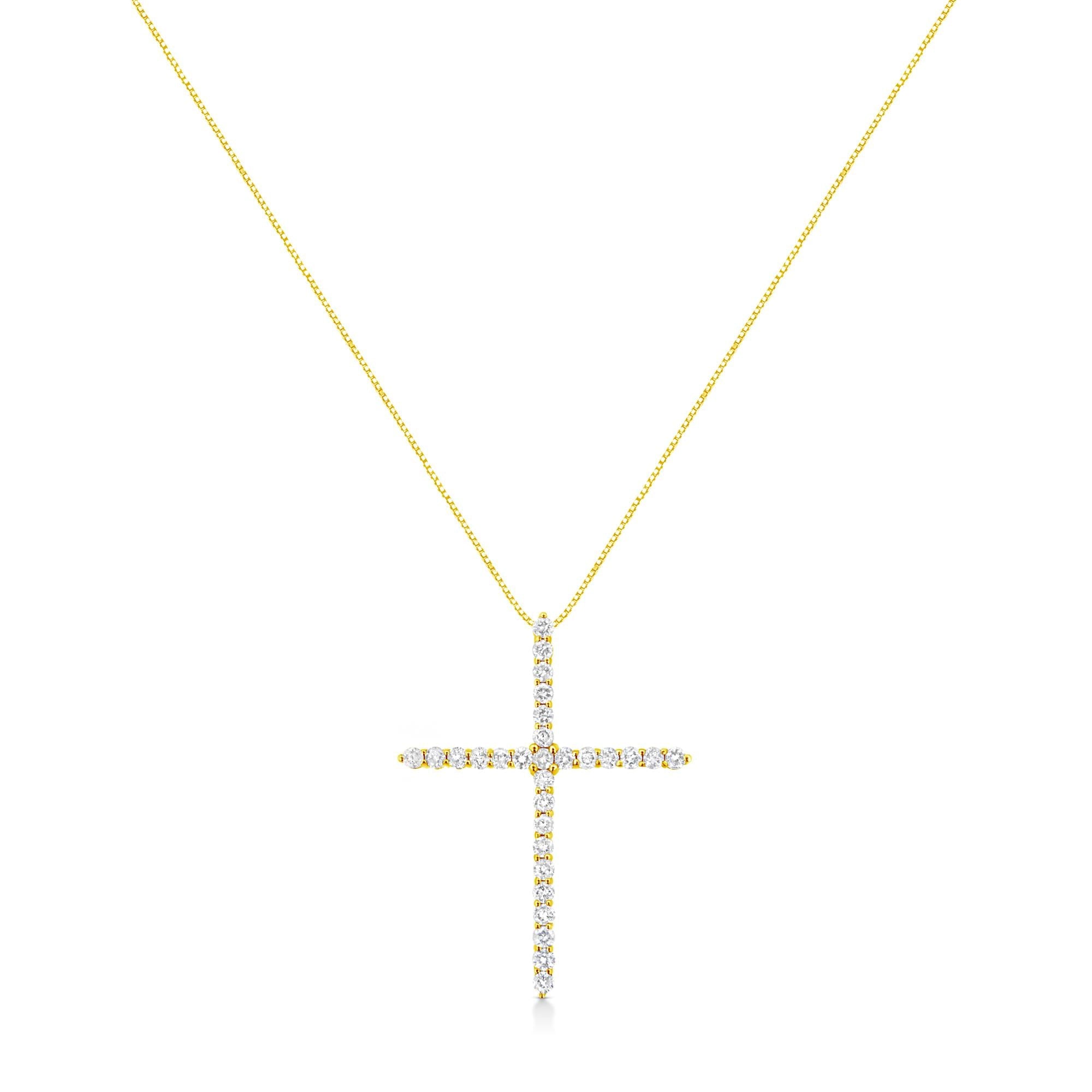 10K Yellow Gold Plated .925 Sterling Silver 3.0 Cttw Prong-Set Round Brilliant Cut Diamond Cross 18" Pendant Necklace (J-K Color, I1-I2 Clarity) - Friggin Jewelry