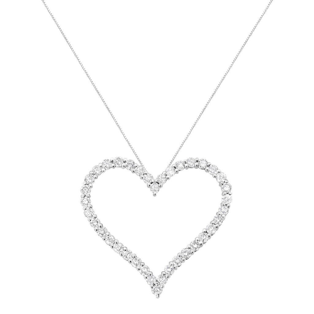 Collar con colgante de corazón abierto de diamantes de talla redonda de 3,0 ct en plata de ley 925 (color IJ, claridad I2-I3) - 45,7 cm - Friggin Jewelry