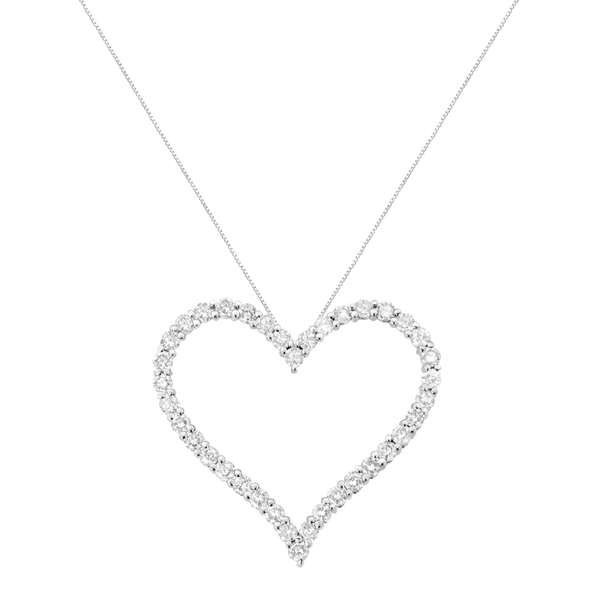 .925 Sterling Silver 3.0 cttw Round-Cut Diamond Open Heart Pendant Necklace (I-J Color, I2-I3 Clarity) - 18" - Friggin Jewelry
