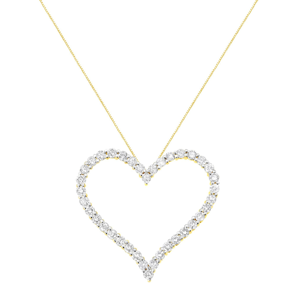 10k Yellow Gold Plated .925 Sterling Silver 3.0 cttw Round-Cut Diamond Open Heart Pendant Necklace (J-K Color, I1-I2 Clarity) - 18" - Friggin Jewelry