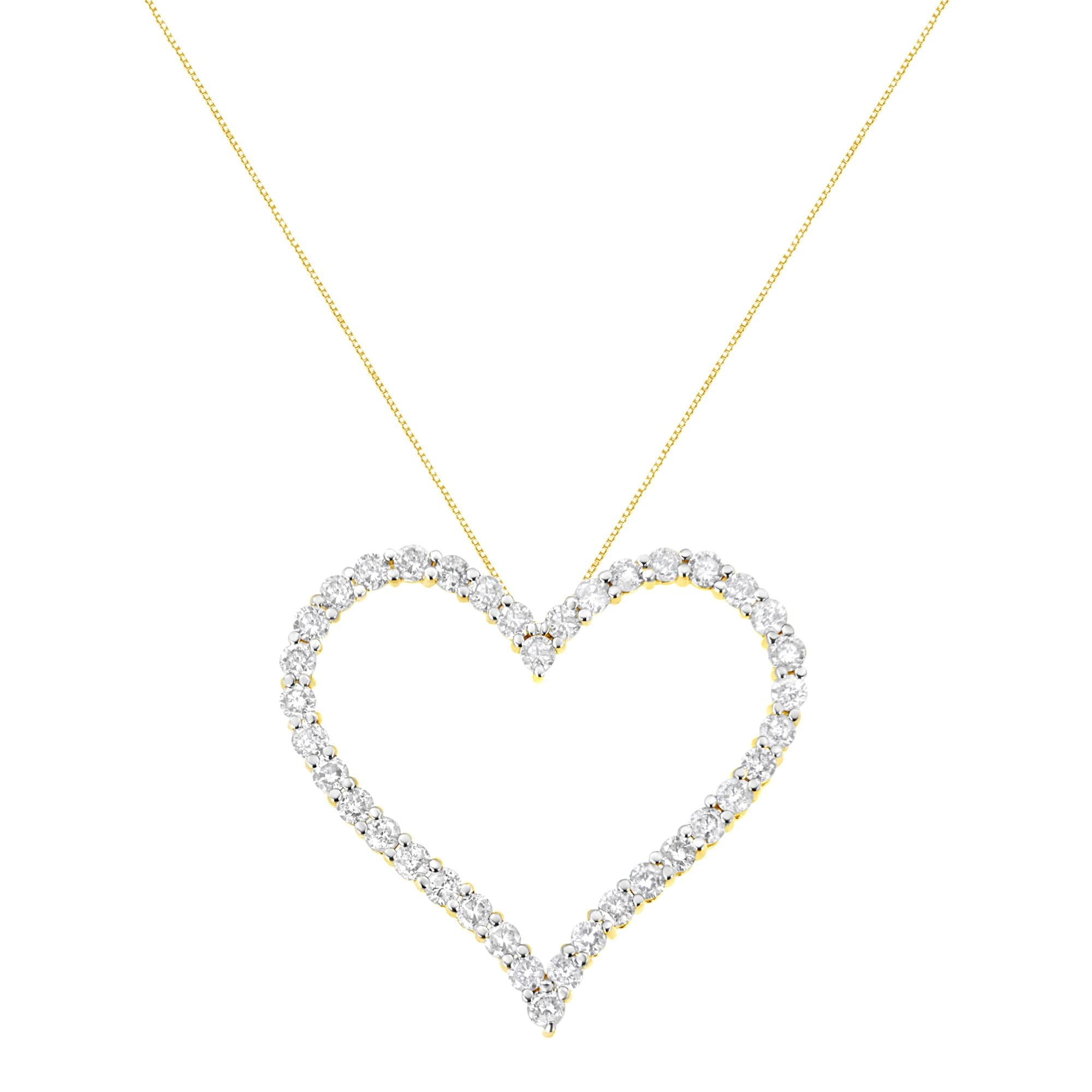 10k Yellow Gold Plated .925 Sterling Silver 3.0 cttw Round-Cut Diamond Open Heart Pendant Necklace (J-K Color, I1-I2 Clarity) - 18" - Friggin Jewelry