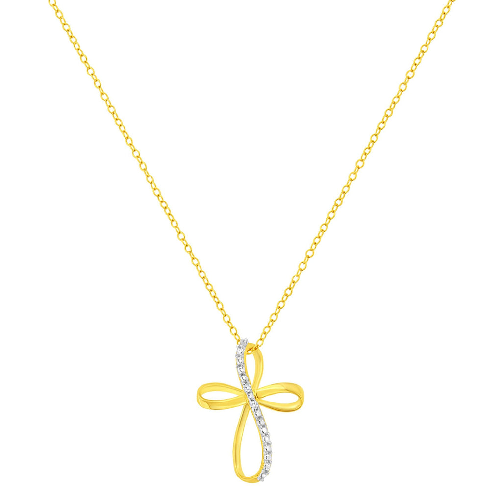 .925 Sterling Silver Diamond Accent Cross Ribbon 18" Pendant Necklace (I-J Color, I2-I3 Clarity) - Friggin Jewelry
