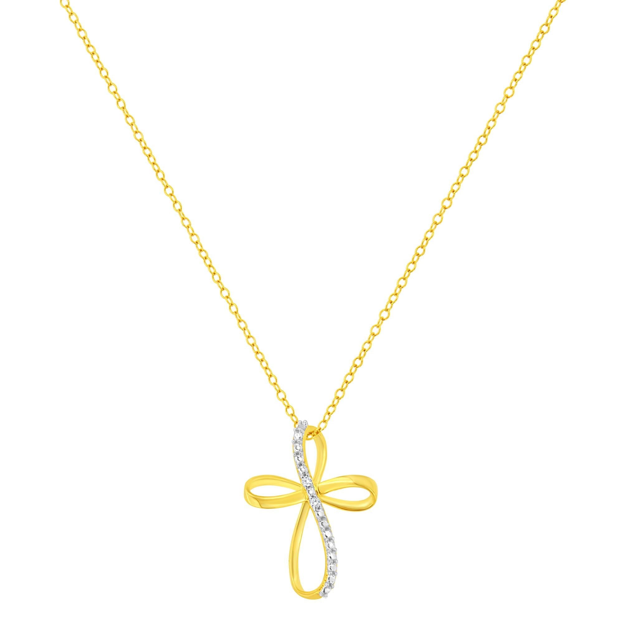 .925 Sterling Silver Diamond Accent Cross Ribbon 18" Pendant Necklace (I-J Color, I2-I3 Clarity) - Friggin Jewelry