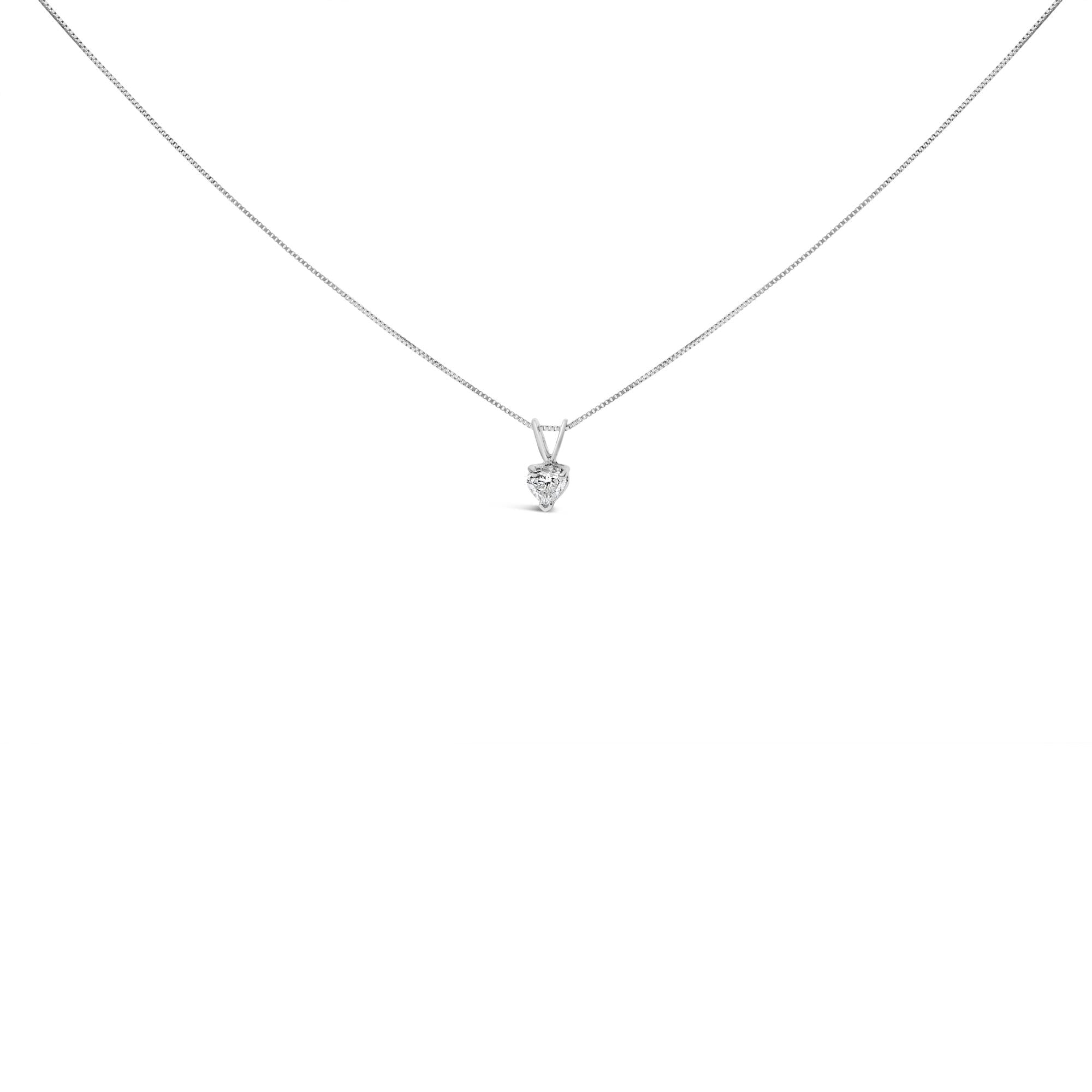 14K White Gold 3-Prong Set Heart Shaped Solitaire Lab Grown Diamond 18" Pendant Necklace (F-G Color, VS2-SI1 Clarity) - Friggin Jewelry