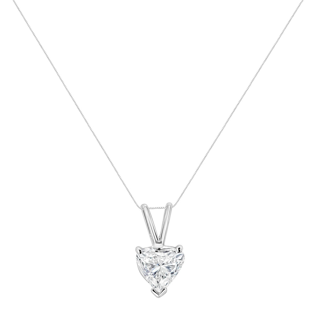 14K White Gold 3-Prong Set Heart Shaped Solitaire Lab Grown Diamond 18" Pendant Necklace (F-G Color, VS2-SI1 Clarity) - Friggin Jewelry