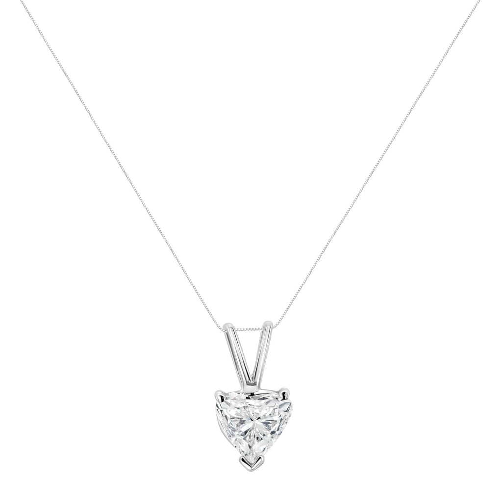 14K White Gold 3-Prong Set Heart Shaped Solitaire Lab Grown Diamond 18" Pendant Necklace (F-G Color, VS2-SI1 Clarity) - Friggin Jewelry