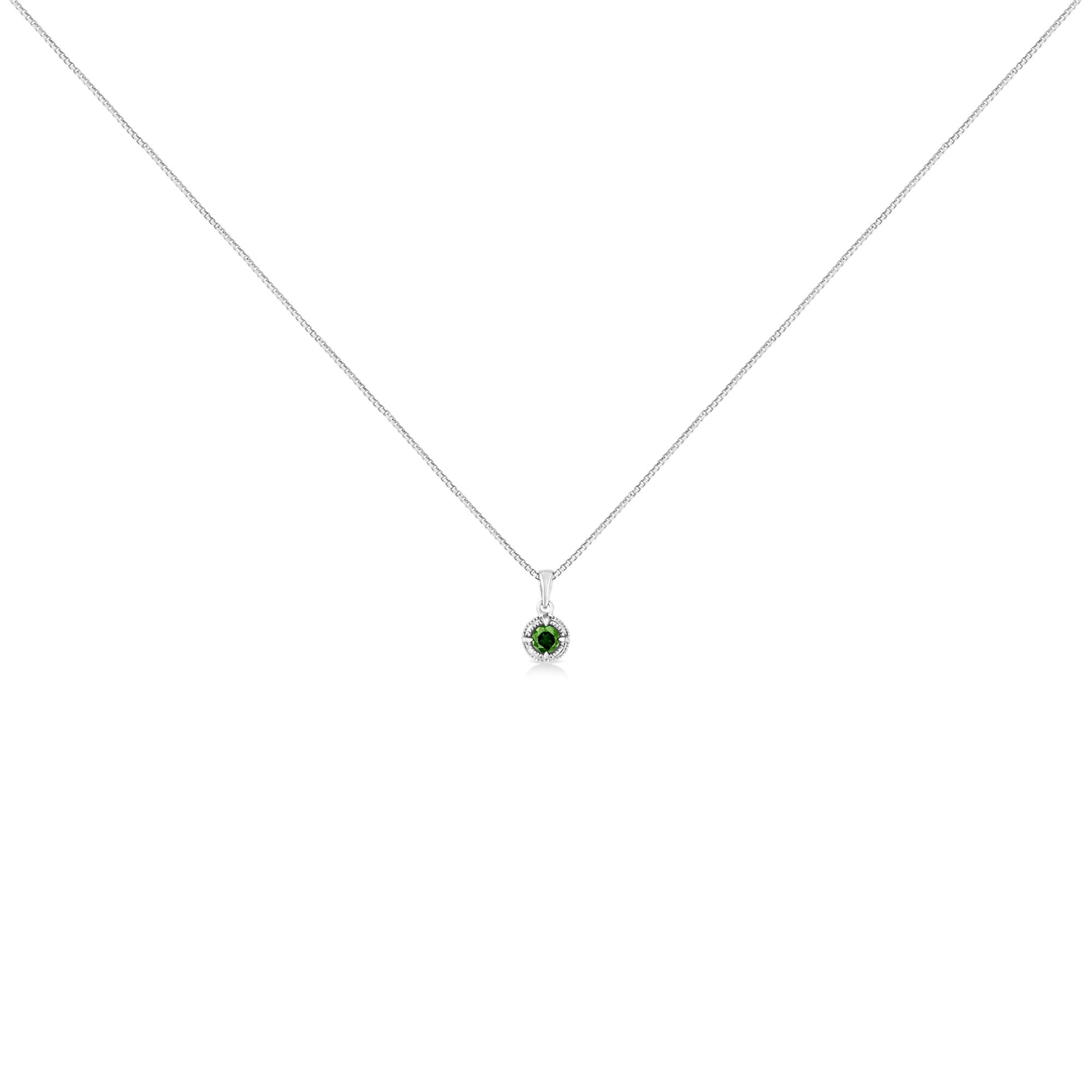 .925 Sterling Silver Treated Color Diamond Solitaire 18" Milgrain Pendant Necklace - Friggin Jewelry