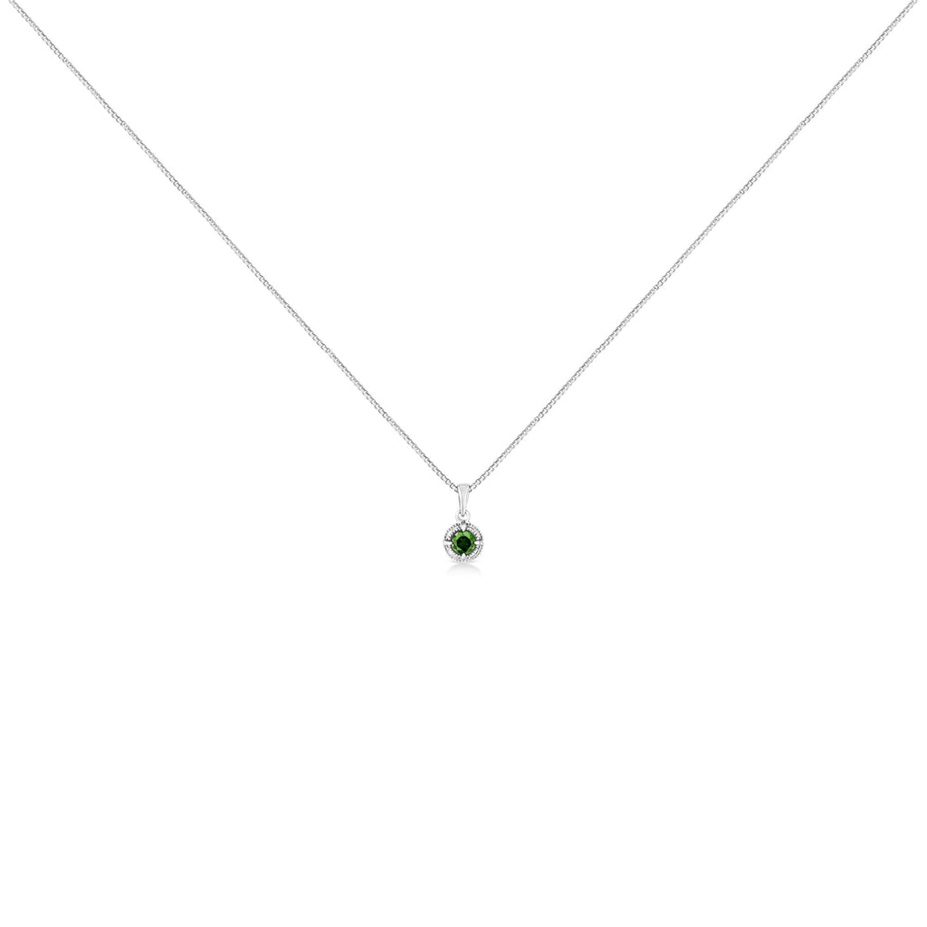 .925 Sterling Silver Treated Color Diamond Solitaire 18" Milgrain Pendant Necklace - Friggin Jewelry