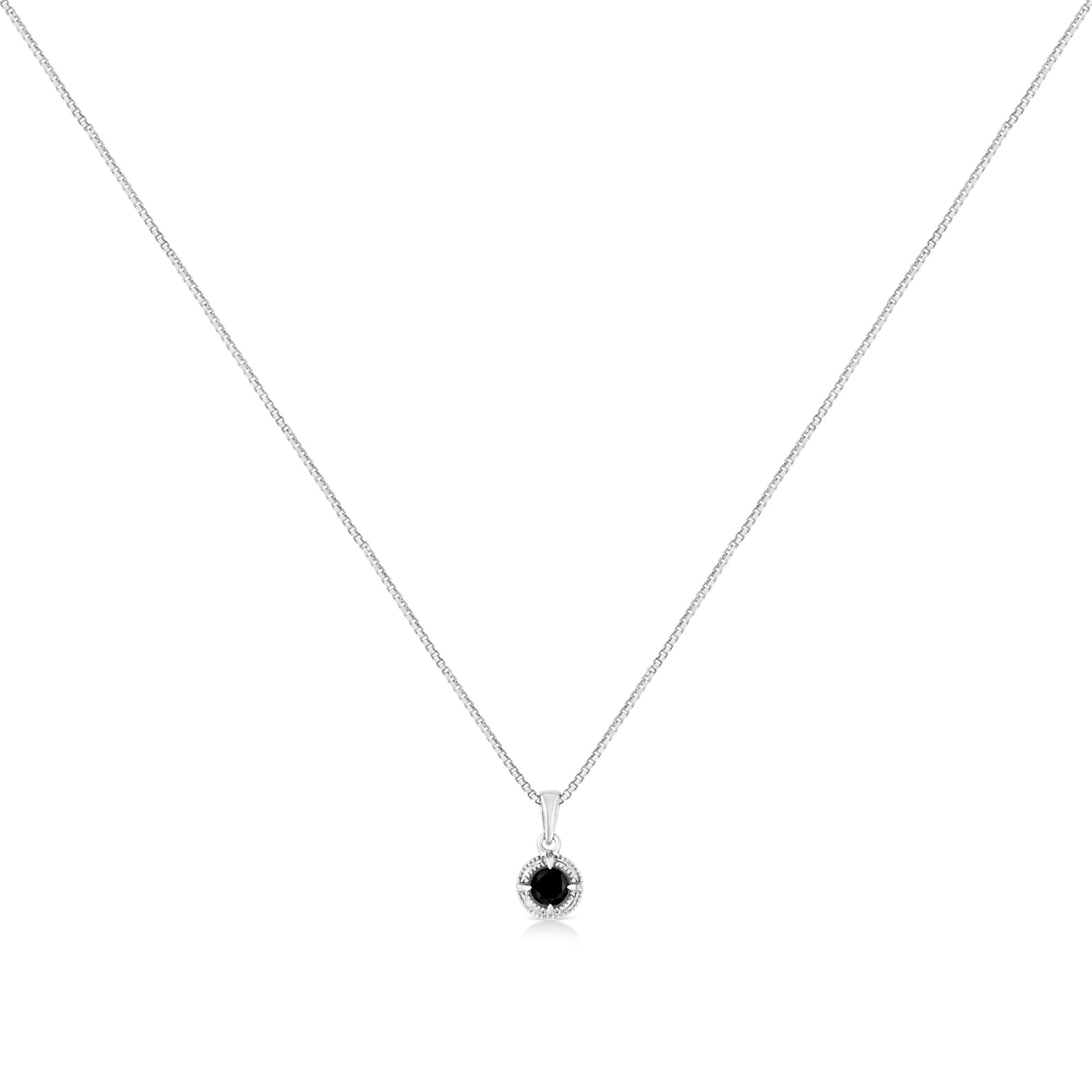 .925 Sterling Silver Treated Color Diamond Solitaire 18" Milgrain Pendant Necklace - Friggin Jewelry