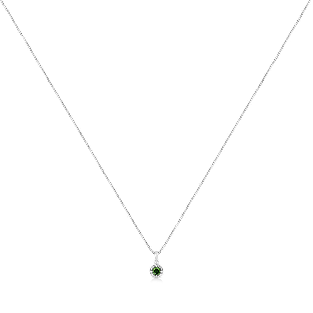 .925 Sterling Silver Treated Color Diamond Solitaire 18" Milgrain Pendant Necklace - Friggin Jewelry