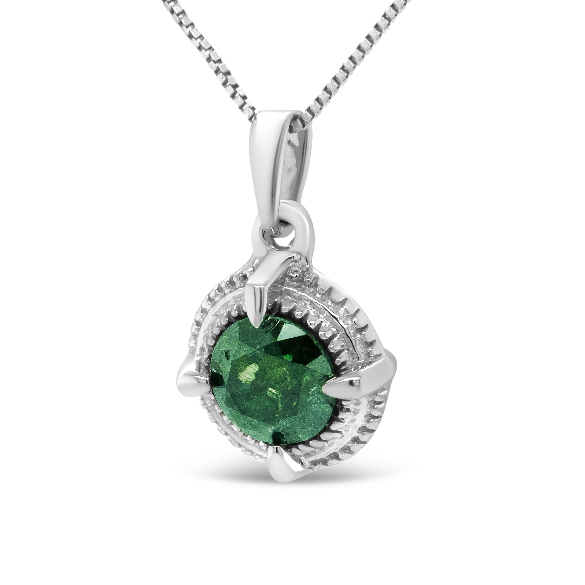 .925 Sterling Silver Treated Color Diamond Solitaire 18" Milgrain Pendant Necklace - Friggin Jewelry