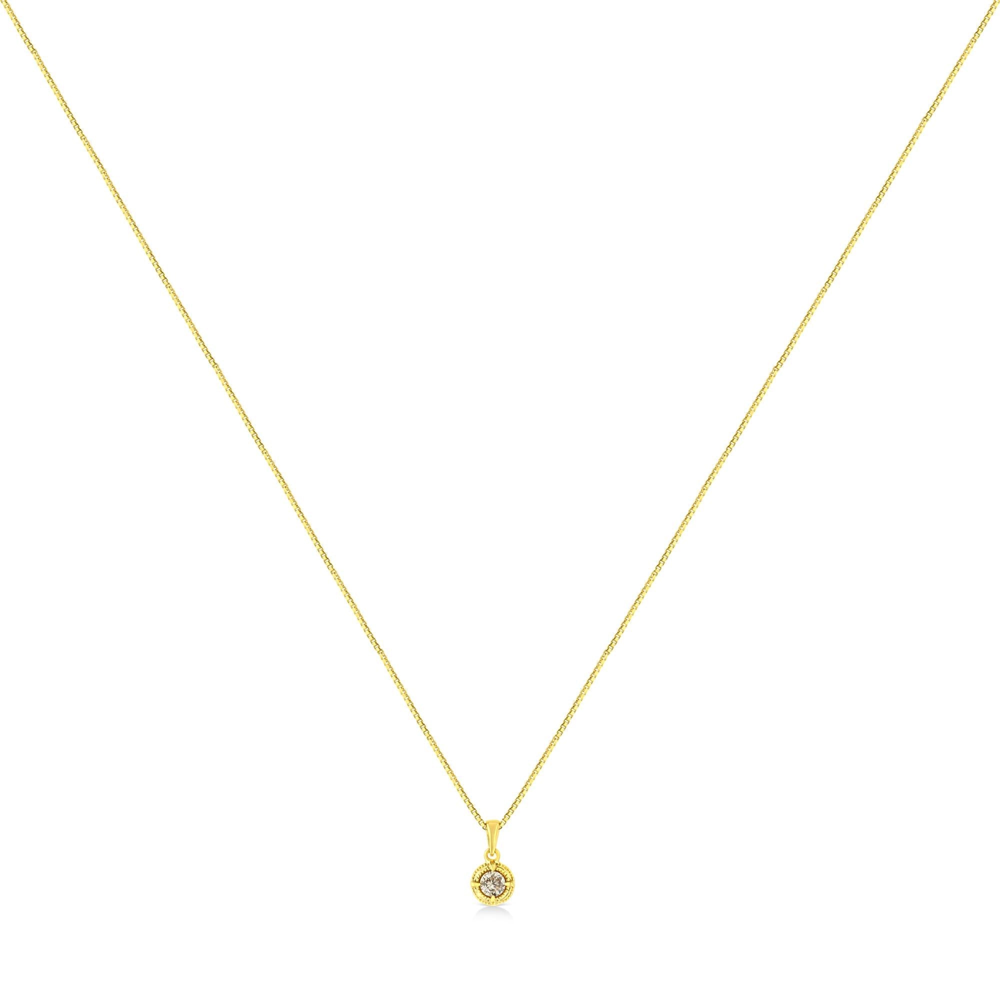 14K Yellow Gold Plated .925 Sterling Silver Brilliant Round Cut Diamond Solitaire Milgrain 18" Pendant Necklace - Friggin Jewelry
