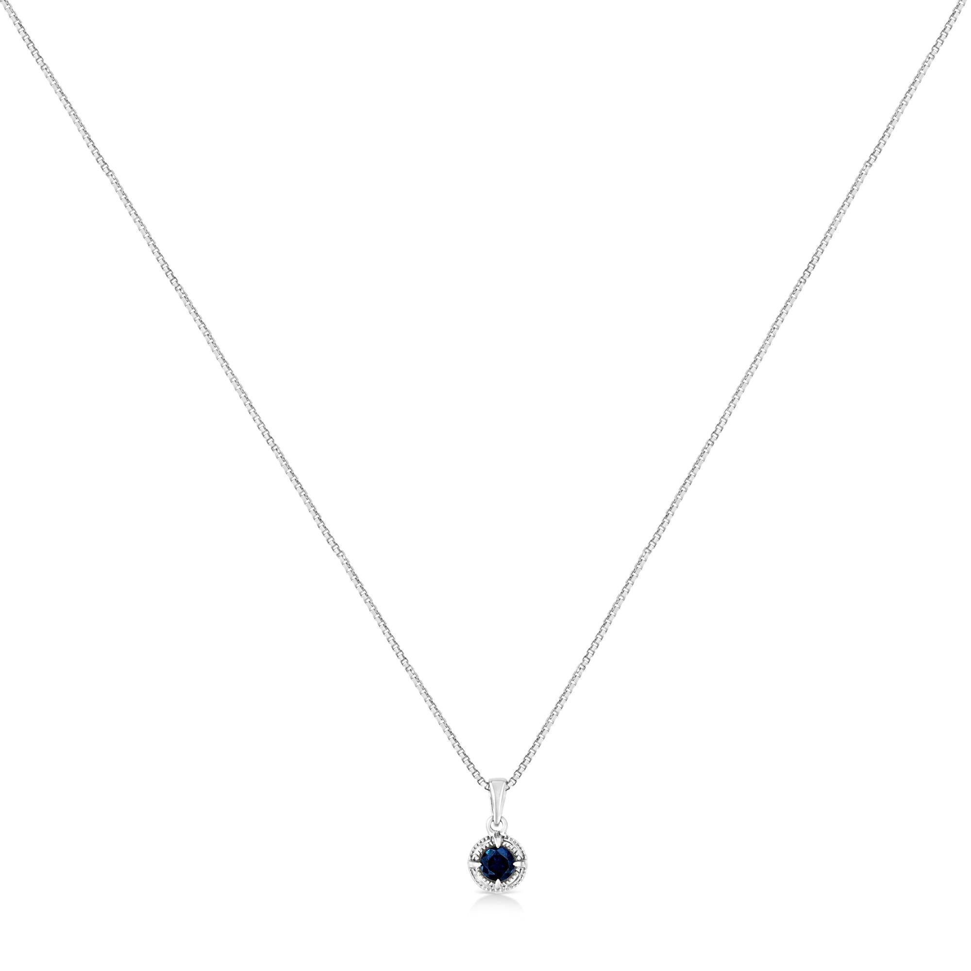 .925 Sterling Silver Treated Color Diamond Solitaire 18" Milgrain Pendant Necklace - Friggin Jewelry
