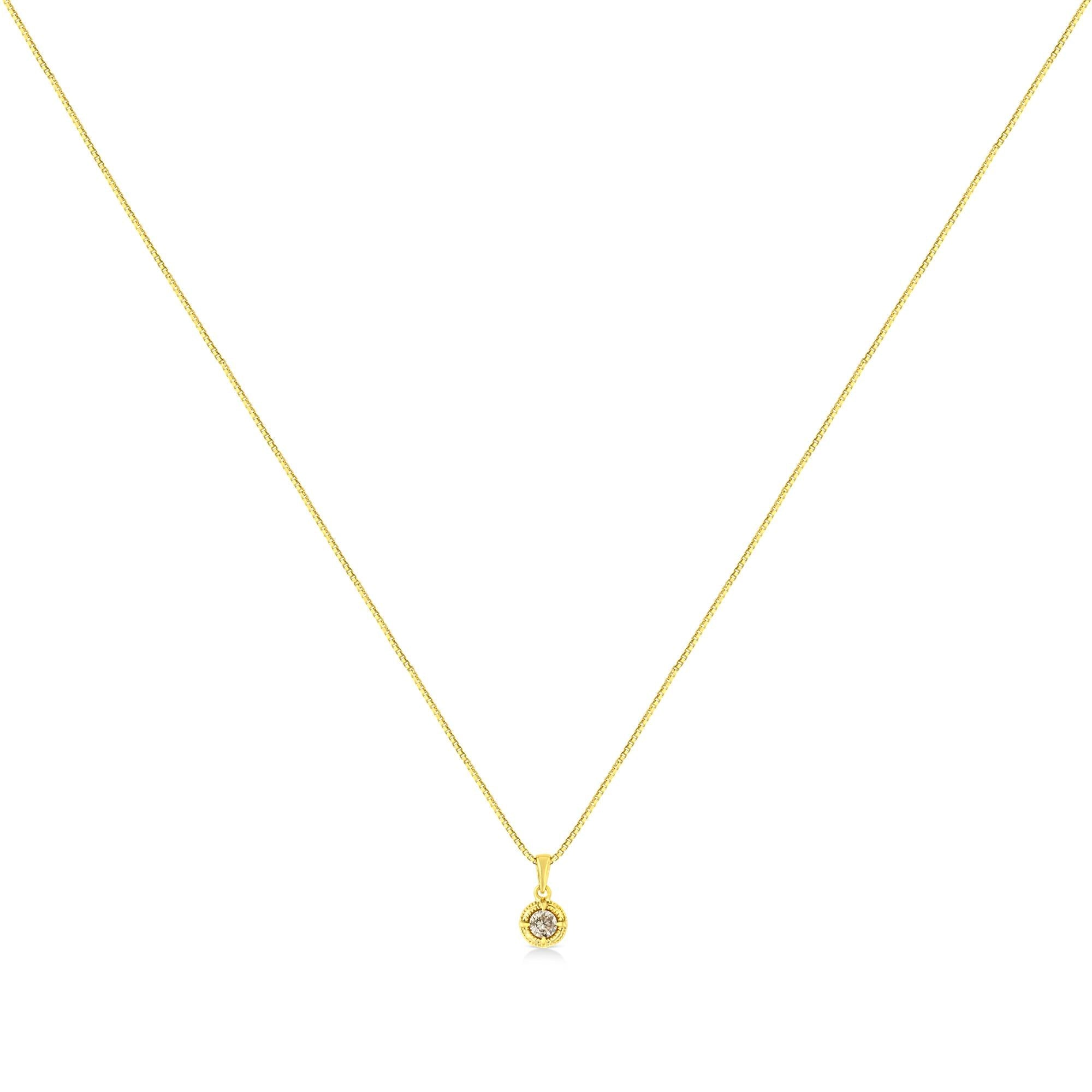 14K Yellow Gold Plated .925 Sterling Silver Brilliant Round Cut Diamond Solitaire Milgrain 18" Pendant Necklace - Friggin Jewelry