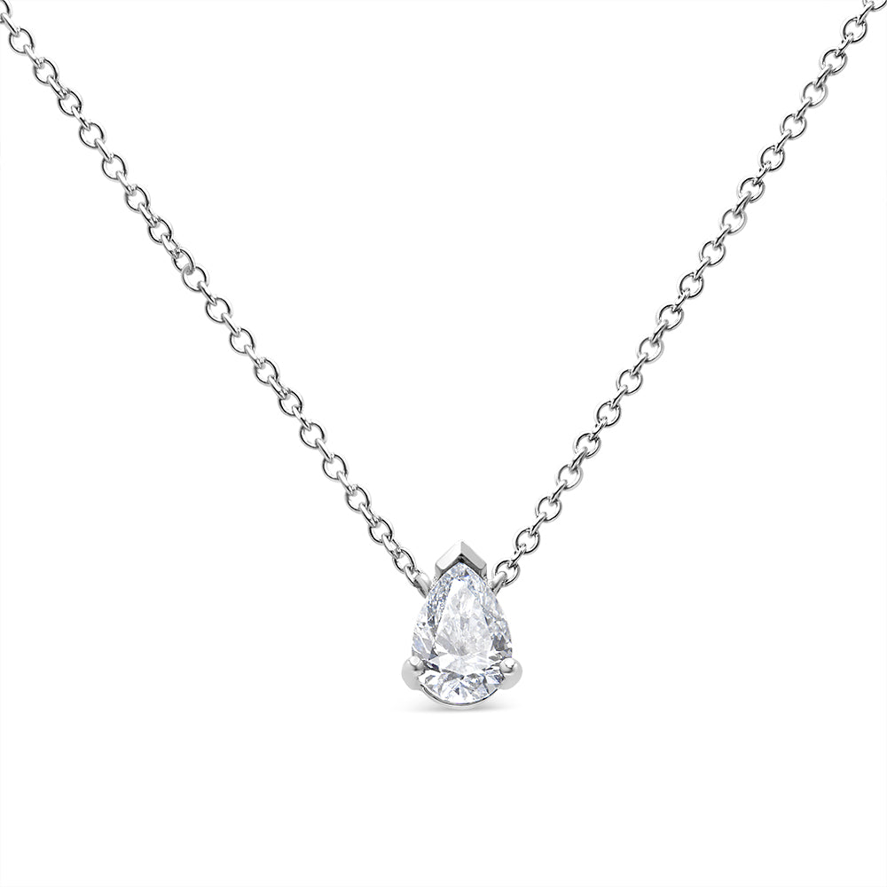 Collar con colgante de pera de 18" con diamantes de 1/2 ct y certificación AGS en oro blanco de 14 quilates (color HI, claridad VS2-SI1) - Friggin Jewelry