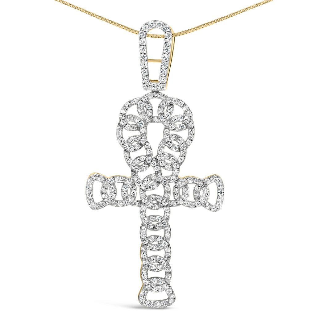 10K Yellow Gold 1.00 Cttw Ankh Cross Pendant (H-I Color, SI1-SI2 Clarity) -18" Inches - Friggin Jewelry