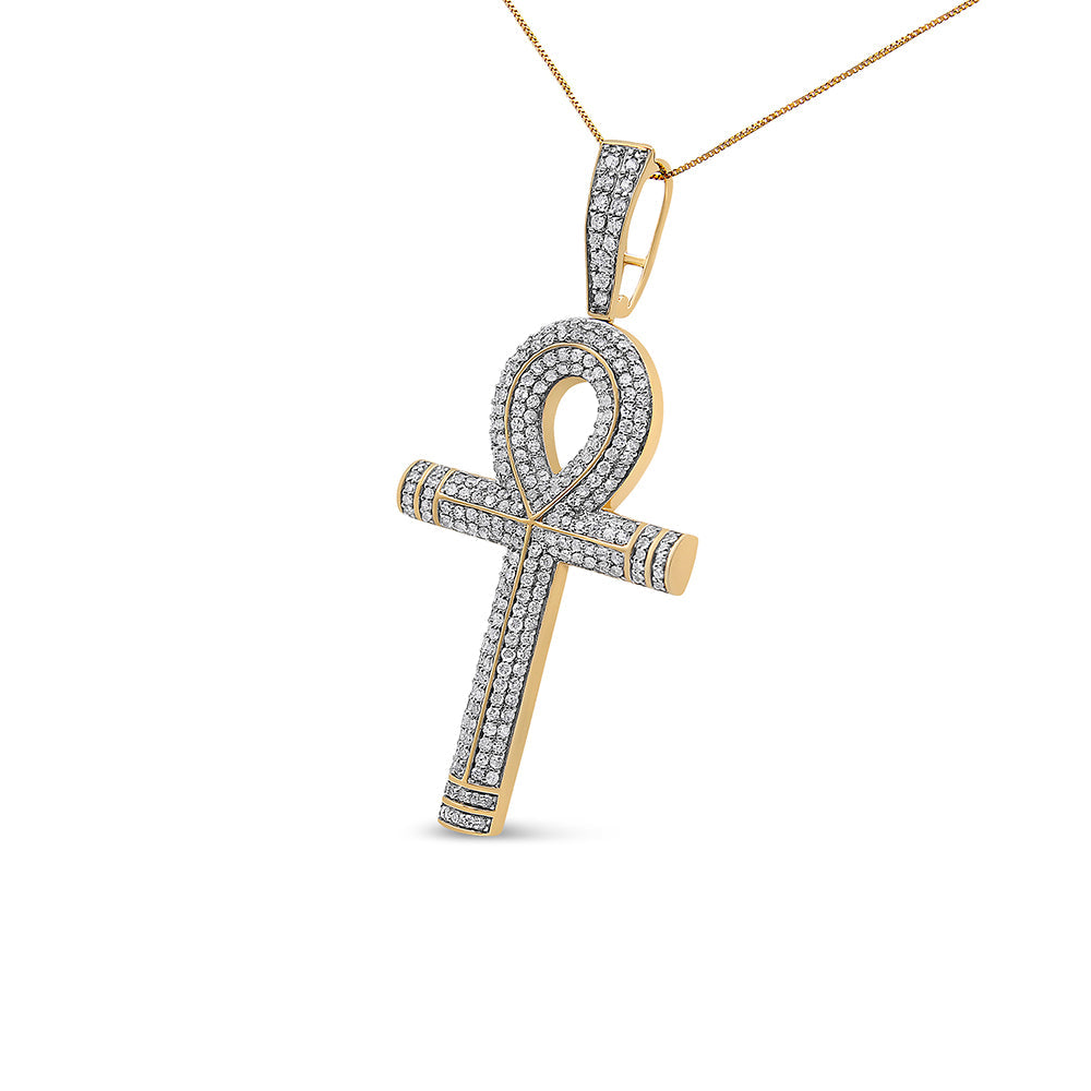 10K Yellow Gold 1 7/8 Cttw Round Diamond Ankh Cross Pendant Necklace for Men (H-I Color, SI1-SI2 Clarity) - NO CHAIN INCLUDED - Friggin Jewelry