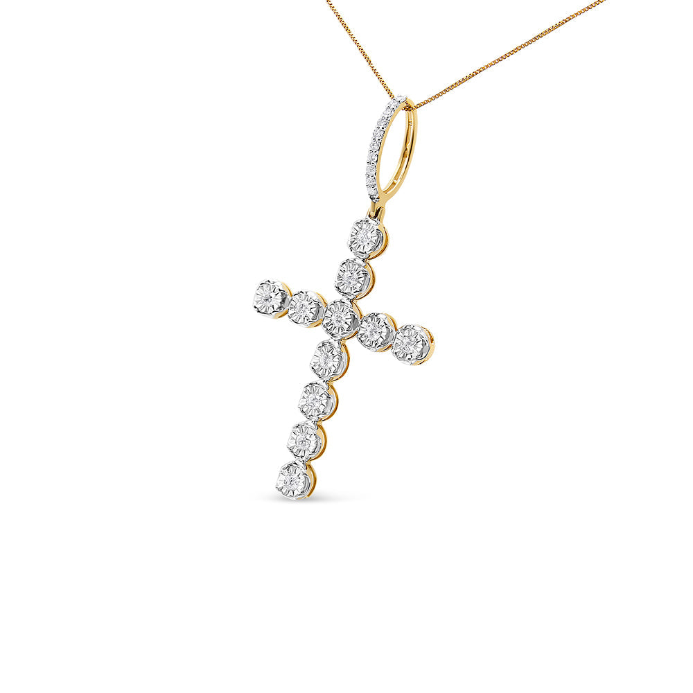 10K Yellow Gold 5/8 Cttw Miracle Set Round Diamond Circle Link Cross Pendant Necklace for Men (H-I Color, SI1-SI2 Clarity) - Chain Note Included - Friggin Jewelry