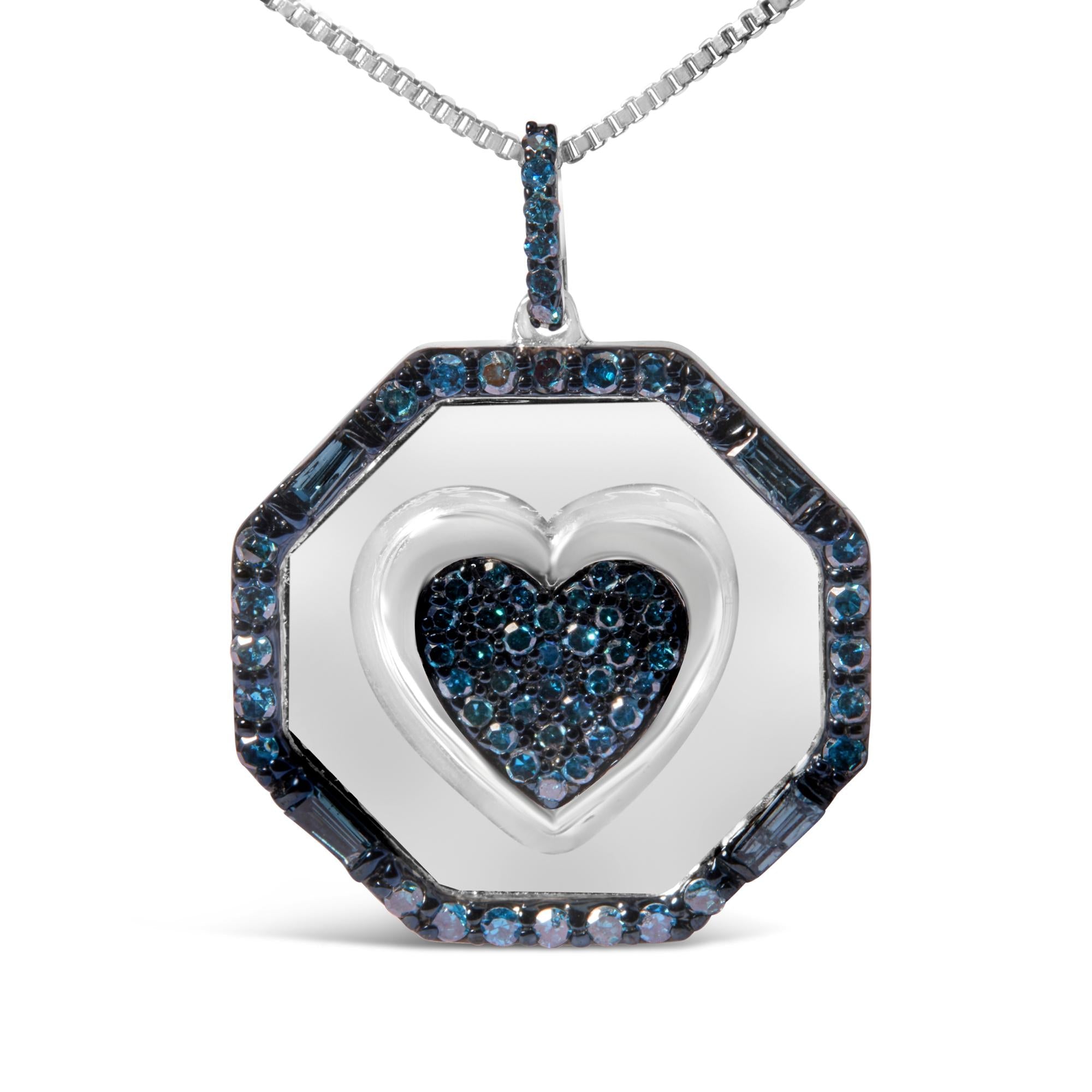 Collana con ciondolo a forma di cuore e diamante blu da 5/8 ct in argento sterling 925, lunghezza 18 pollici (colore blu, purezza I2-I3) - Friggin Jewelry