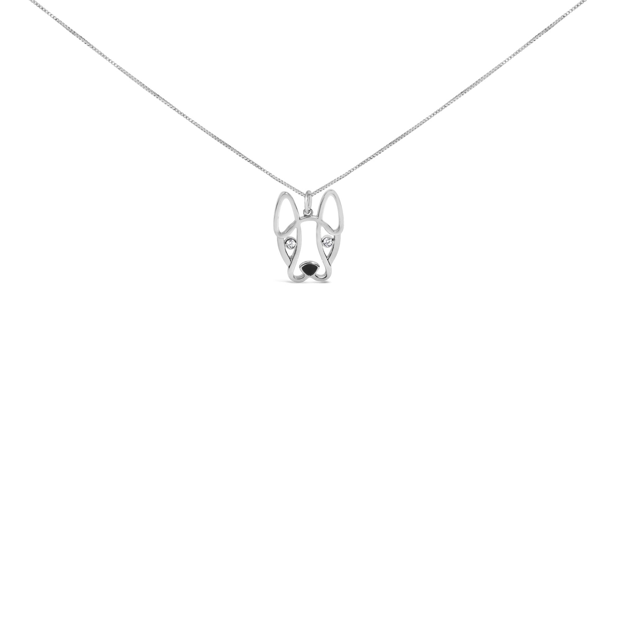 .925 Sterling Silver Diamond Accent and Black Enamel French Bullldog 18" Inch Pendant Necklace inch (I-J Color, I2-I3 Clarity) - Friggin Jewelry