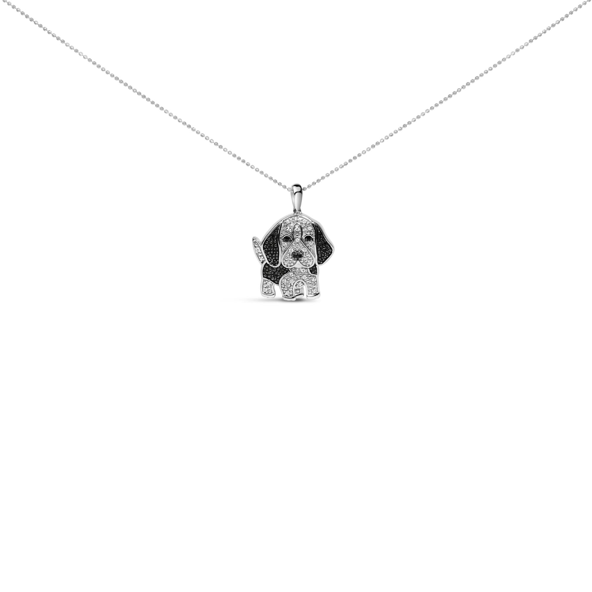 .925 Sterling Silver 1/4 cttw White and Black Diamond Dog Pendant Necklace 18 inch (I-J Color, I2-I3 Clarity) - Friggin Jewelry