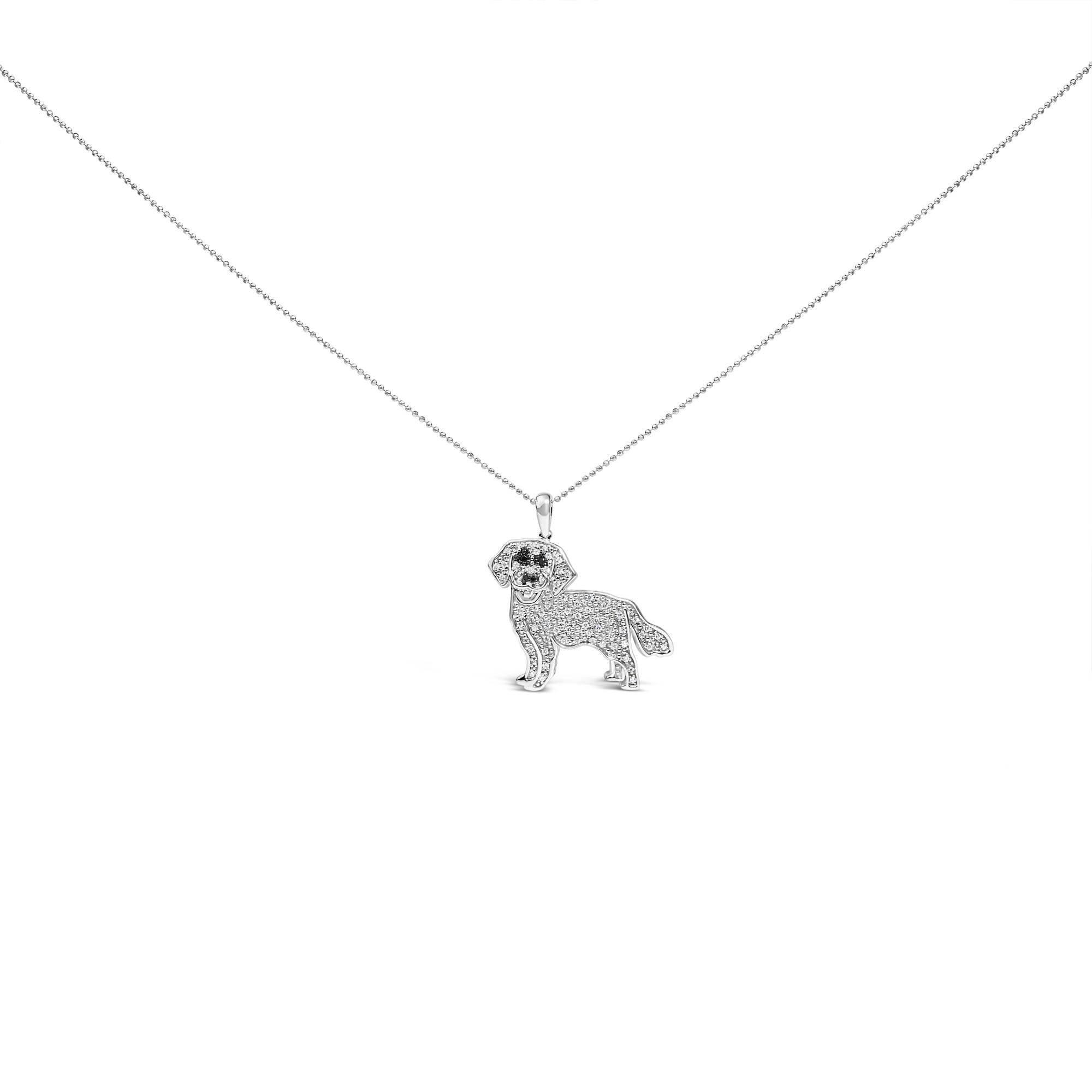 .925 Sterling Silver 1/3 Cttw White and Black Diamond  Labrador Retriever Dog Pendant Necklace (I-J Color, I2-I3 Clarity) - 18" Inches - Friggin Jewelry