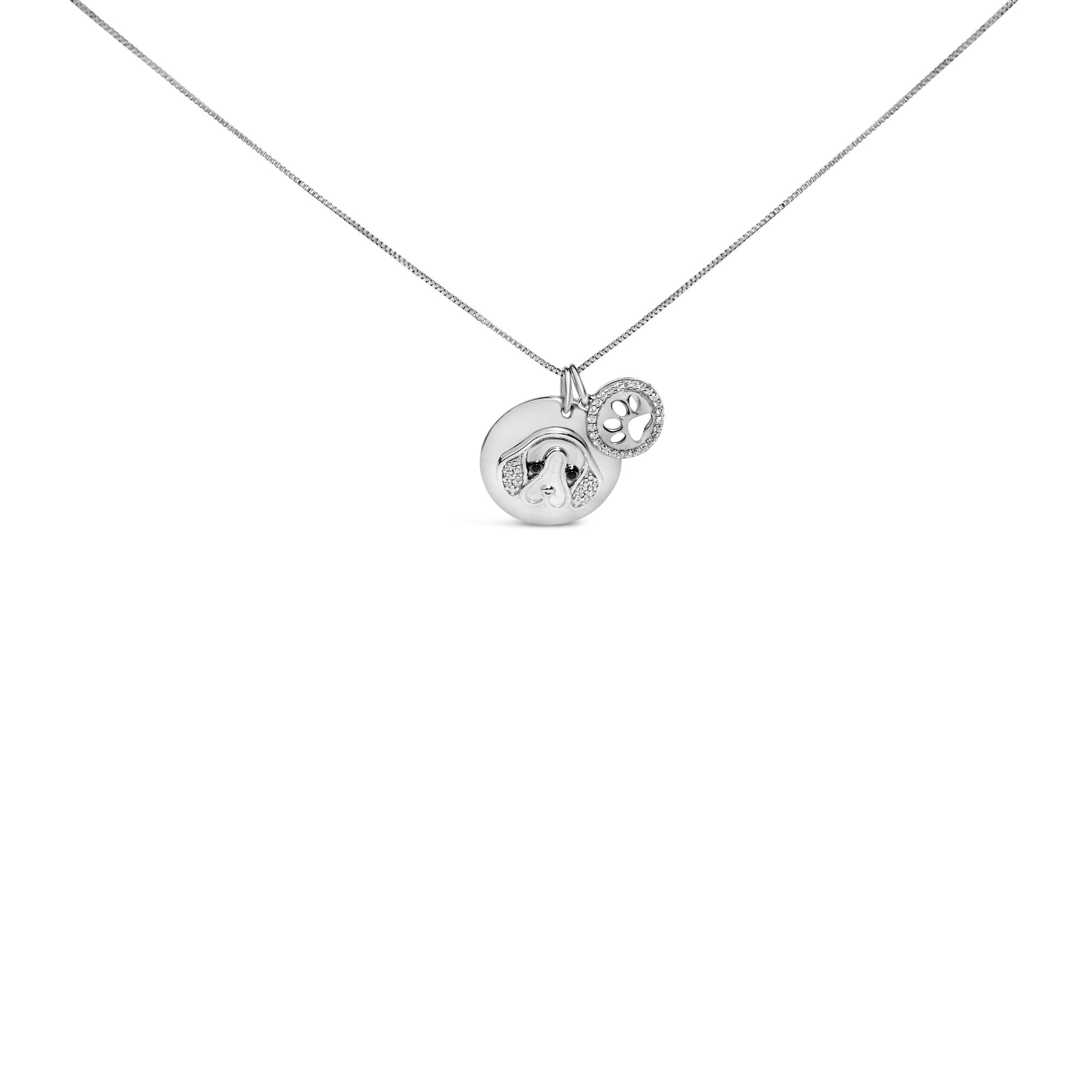 Collar con medallón y dije de perro beagle de 1/5 ct en plata de ley 925 con diamantes blancos y negros de 18" (color IJ, claridad I2-I3) - Friggin Jewelry