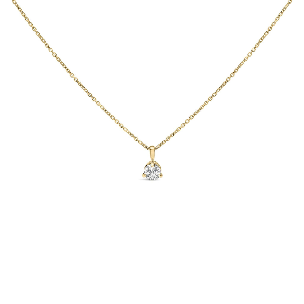 Collana con pendente solitario in oro giallo 14 carati da 3/8 ct con 3 punte incastonate a forma di Martini e diamanti rotondi (colore GH, purezza SI2-I1) - 18 pollici