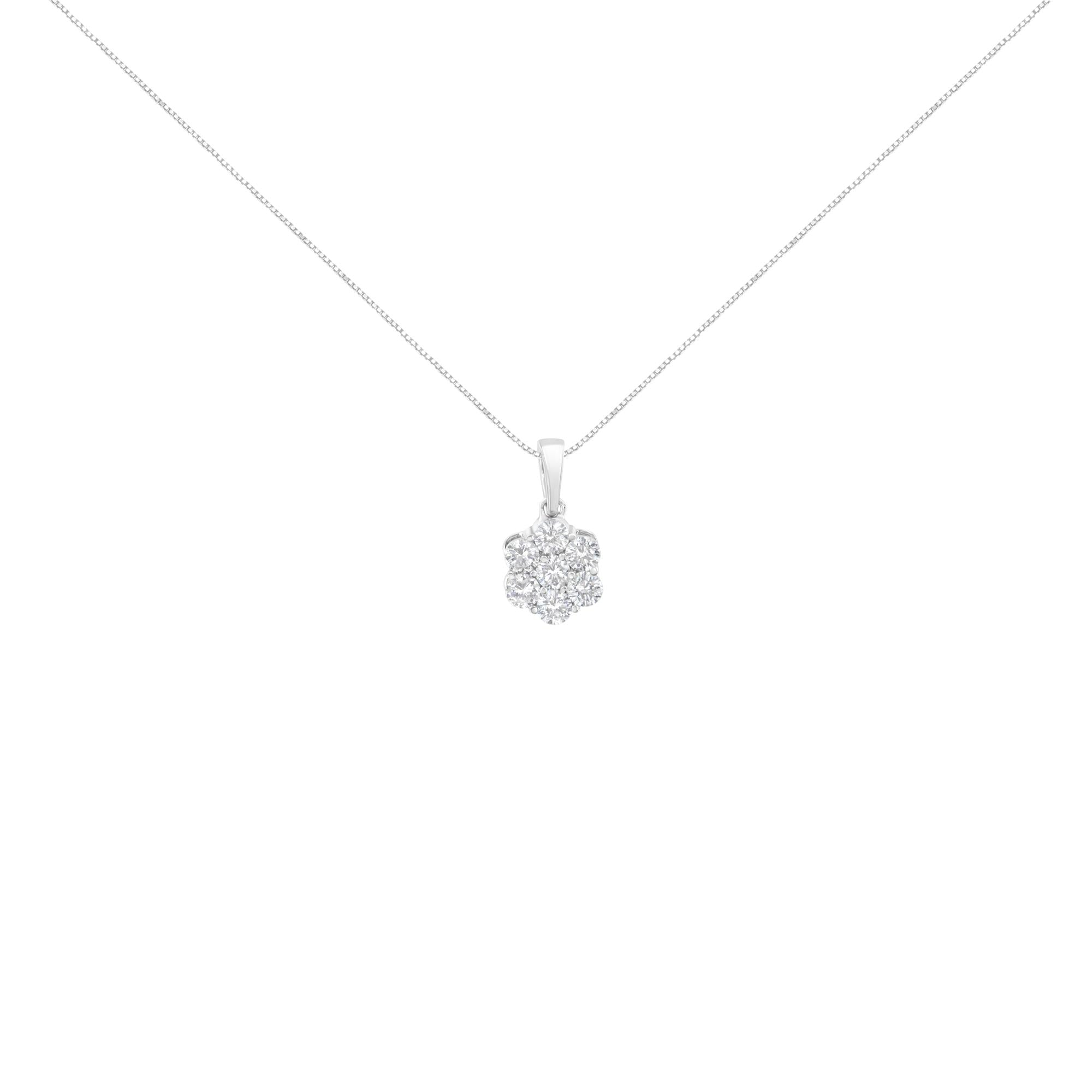 Collana con ciondolo a forma di fiore da 18" in oro bianco 14 carati con 7 diamanti taglio brillante da 1 cttw (colore FG, purezza VS1-VS2) - Friggin Jewelry