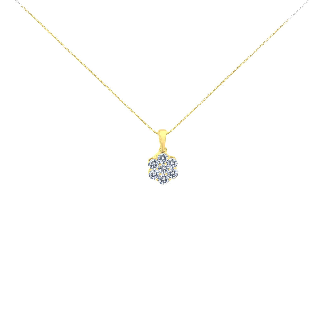 14K Yellow Gold 1.00 Cttw Brilliant Round-Cut Diamond 7 Stone Floral Cluster 18" Pendant Necklace (H-I Color, SI2-I1 Clarity) - Friggin Jewelry