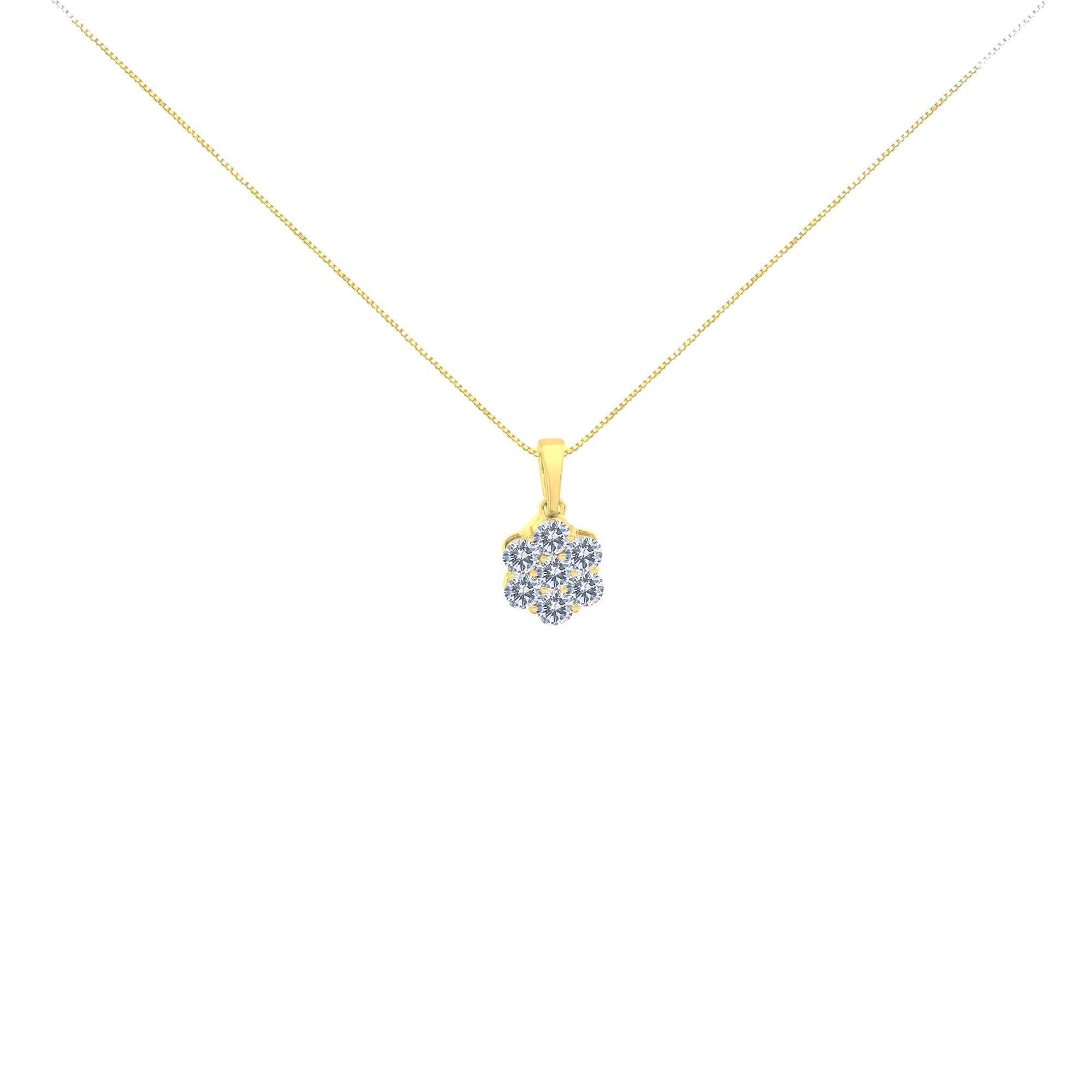 14K Yellow Gold 1.00 Cttw Brilliant Round-Cut Diamond 7 Stone Floral Cluster 18" Pendant Necklace (H-I Color, SI2-I1 Clarity) - Friggin Jewelry