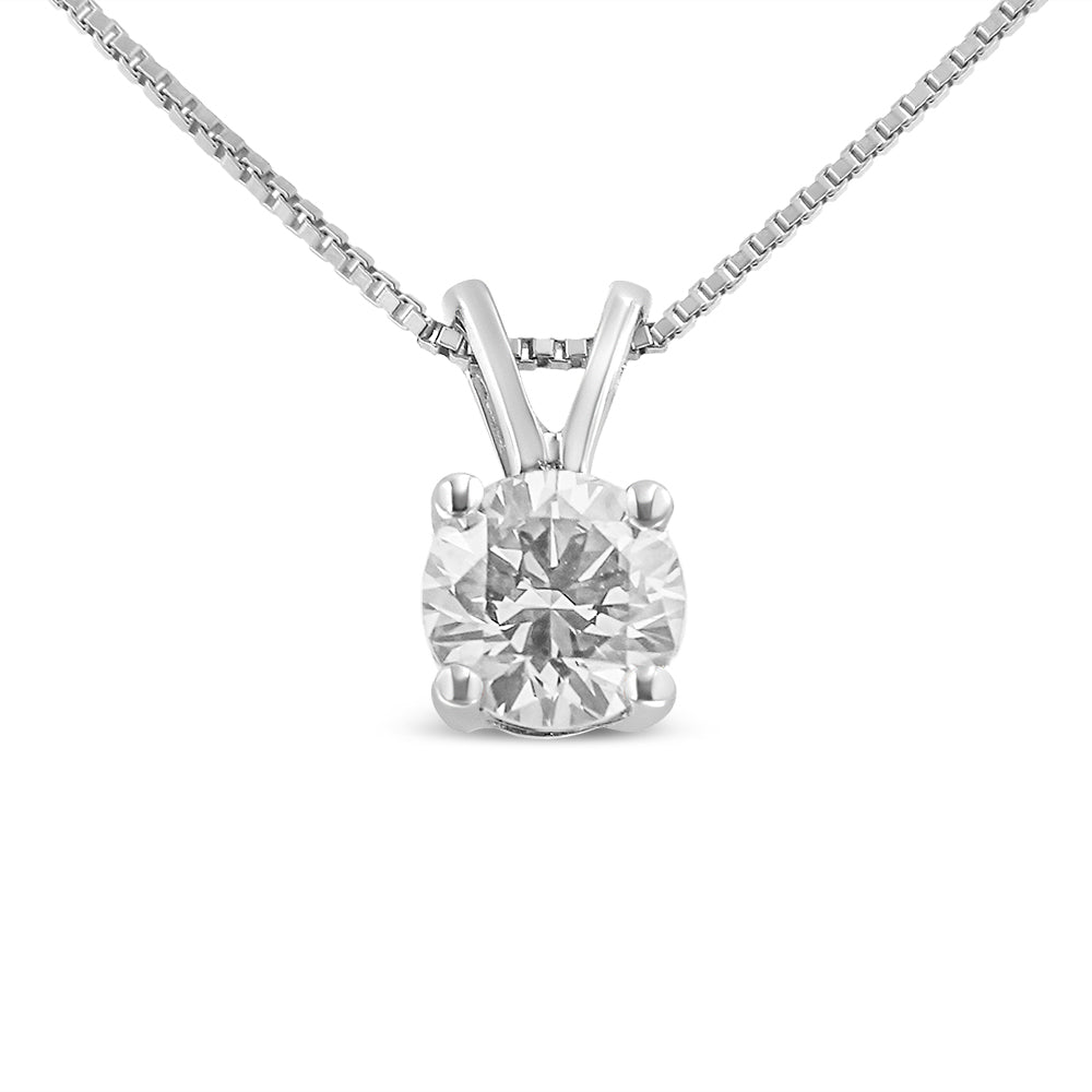 14K White Gold 1/4 Cttw Round Brilliant Cut Lab Grown Diamond 4-Prong Solitaire Pendant Necklace - Friggin Jewelry