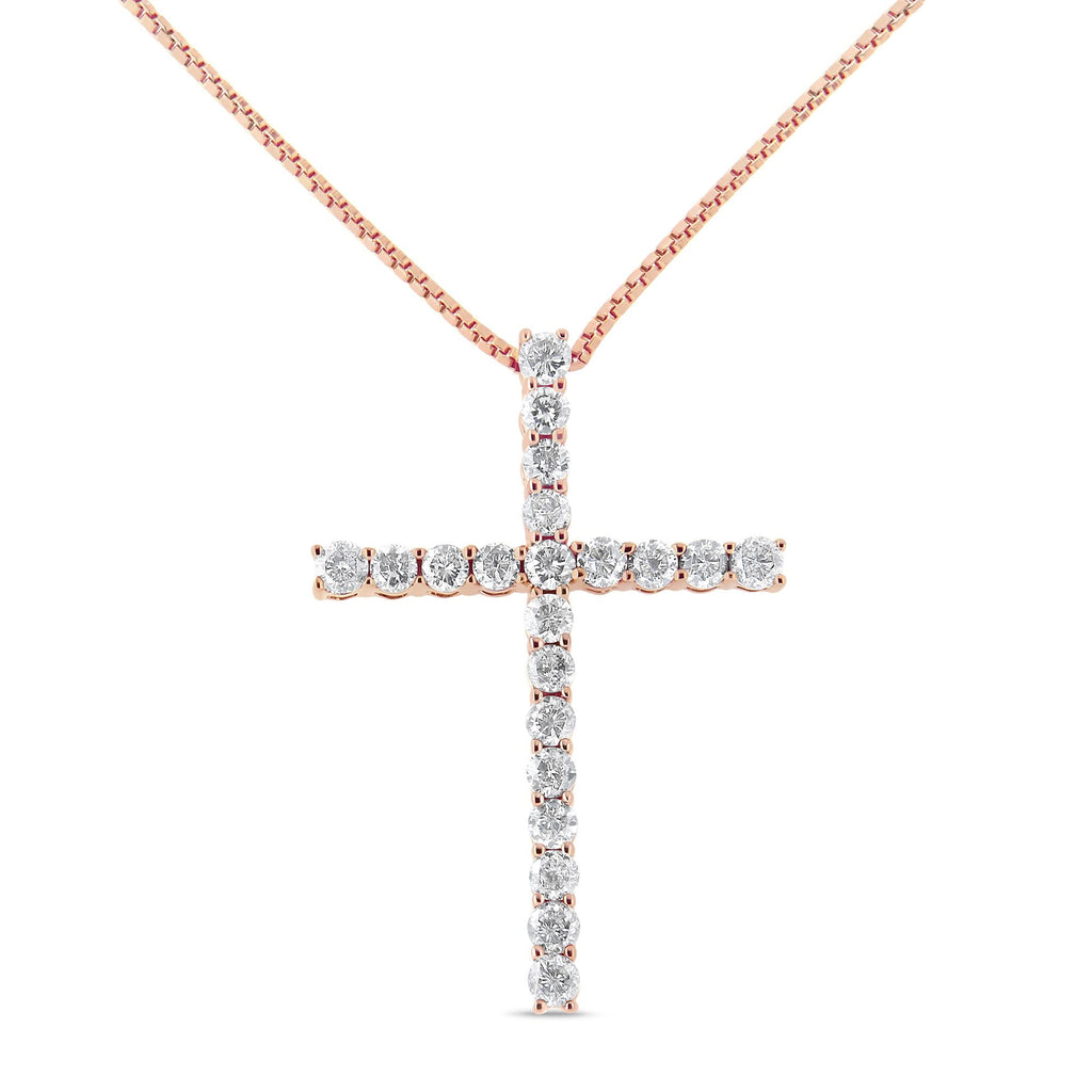 .925 Sterling Silver 1.0 Cttw Champagne Diamond Gold Cross Pendant Necklace for Women (Champagne Color, I1-I2 Clarity)- 18 inch - Friggin Jewelry