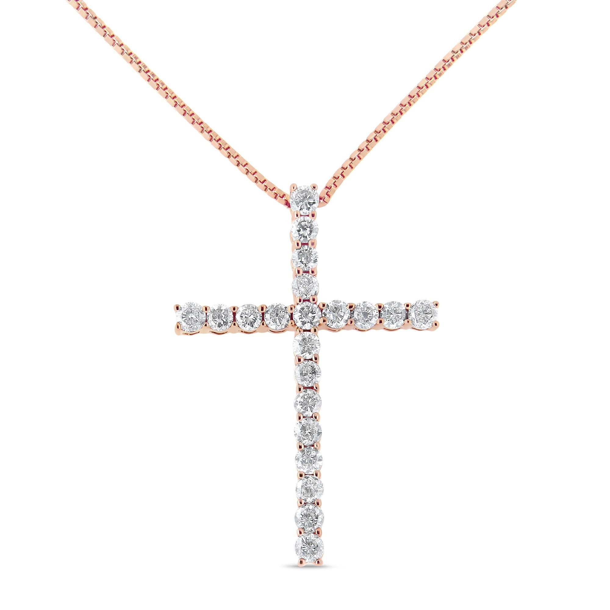 .925 Sterling Silver 1.0 Cttw Champagne Diamond Gold Cross Pendant Necklace for Women (Champagne Color, I1-I2 Clarity)- 18 inch - Friggin Jewelry