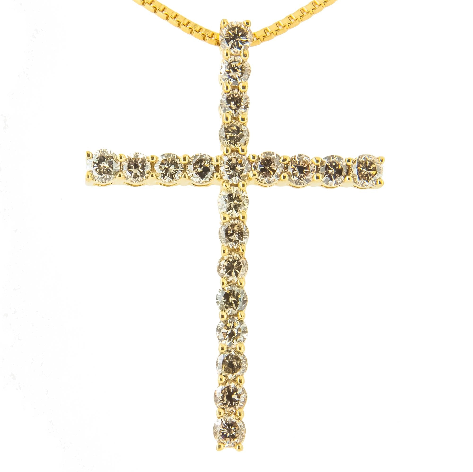 .925 Sterling Silver 1.0 Cttw Champagne Diamond Gold Cross Pendant Necklace for Women (Champagne Color, I1-I2 Clarity)- 18 inch - Friggin Jewelry
