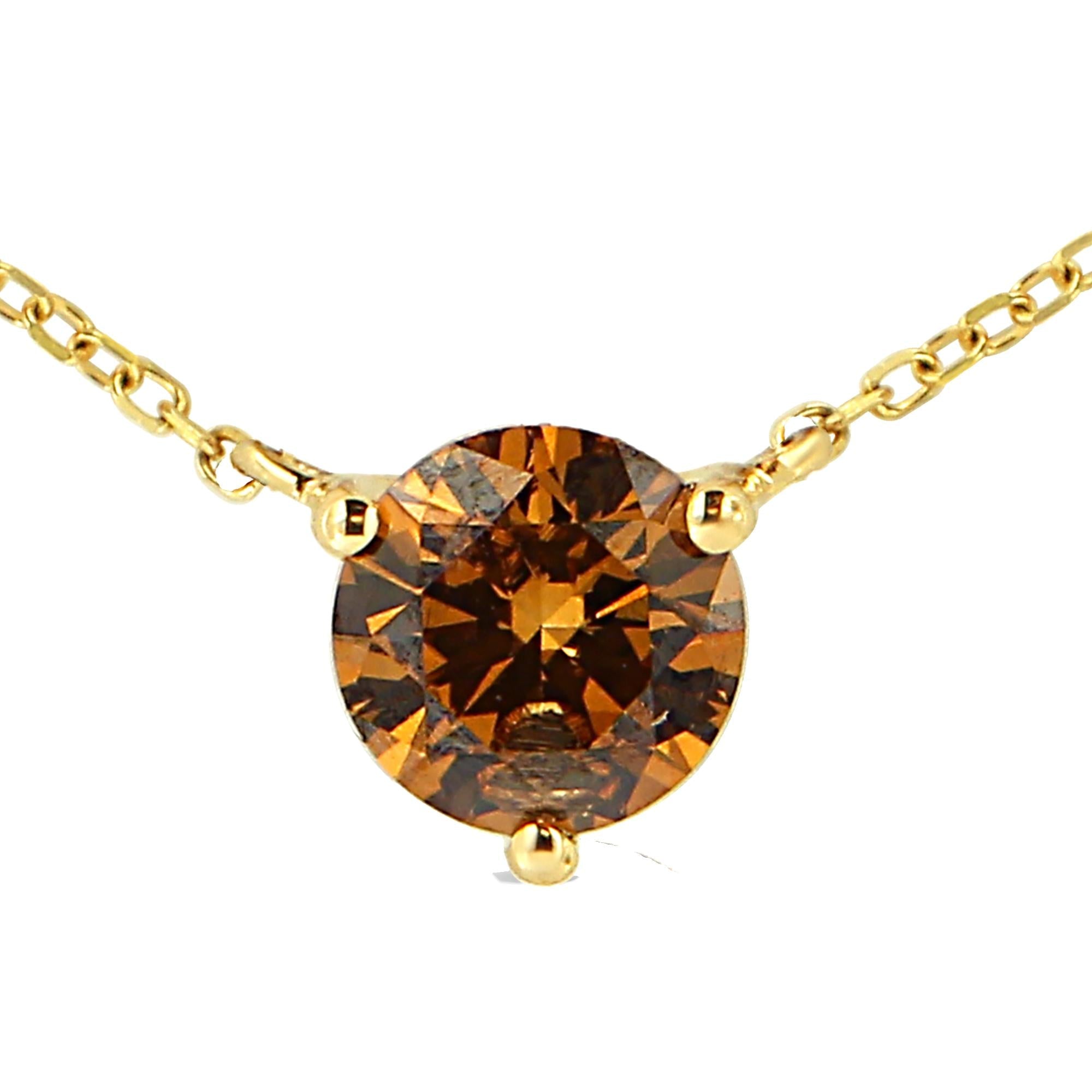 Collar con colgante solitario de 45 cm en oro amarillo de 14 quilates con diamante amarillo cultivado en laboratorio de 1/2 quilates engastado en forma de martini (color amarillo, claridad VS2-SI1) - Friggin Jewelry