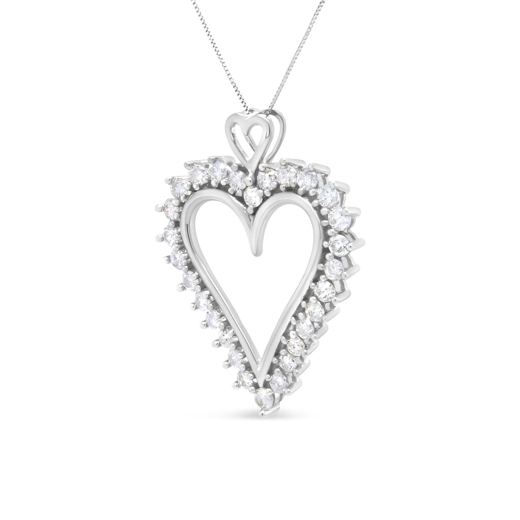 .925 Sterling Silver 1 3/4 Cttw Round Diamond Lined Open Heart Pendant 18" Necklace (I-J Color, I2-I3 Clarity) - Friggin Jewelry