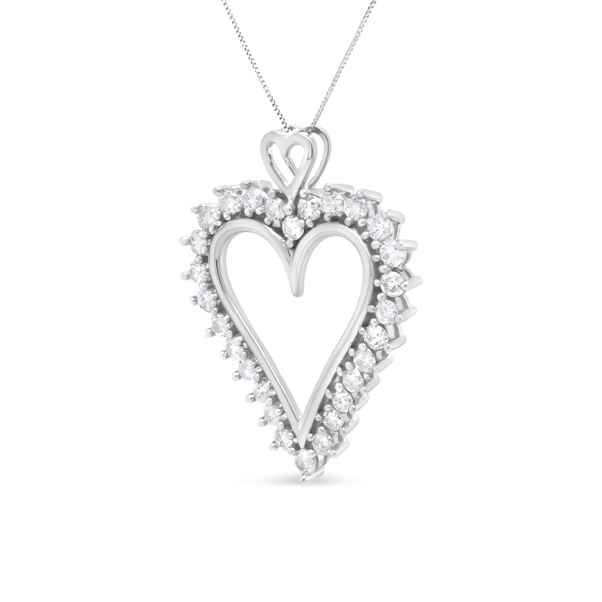 .925 Sterling Silver 1 3/4 Cttw Round Diamond Lined Open Heart Pendant 18" Necklace (I-J Color, I2-I3 Clarity) - Friggin Jewelry