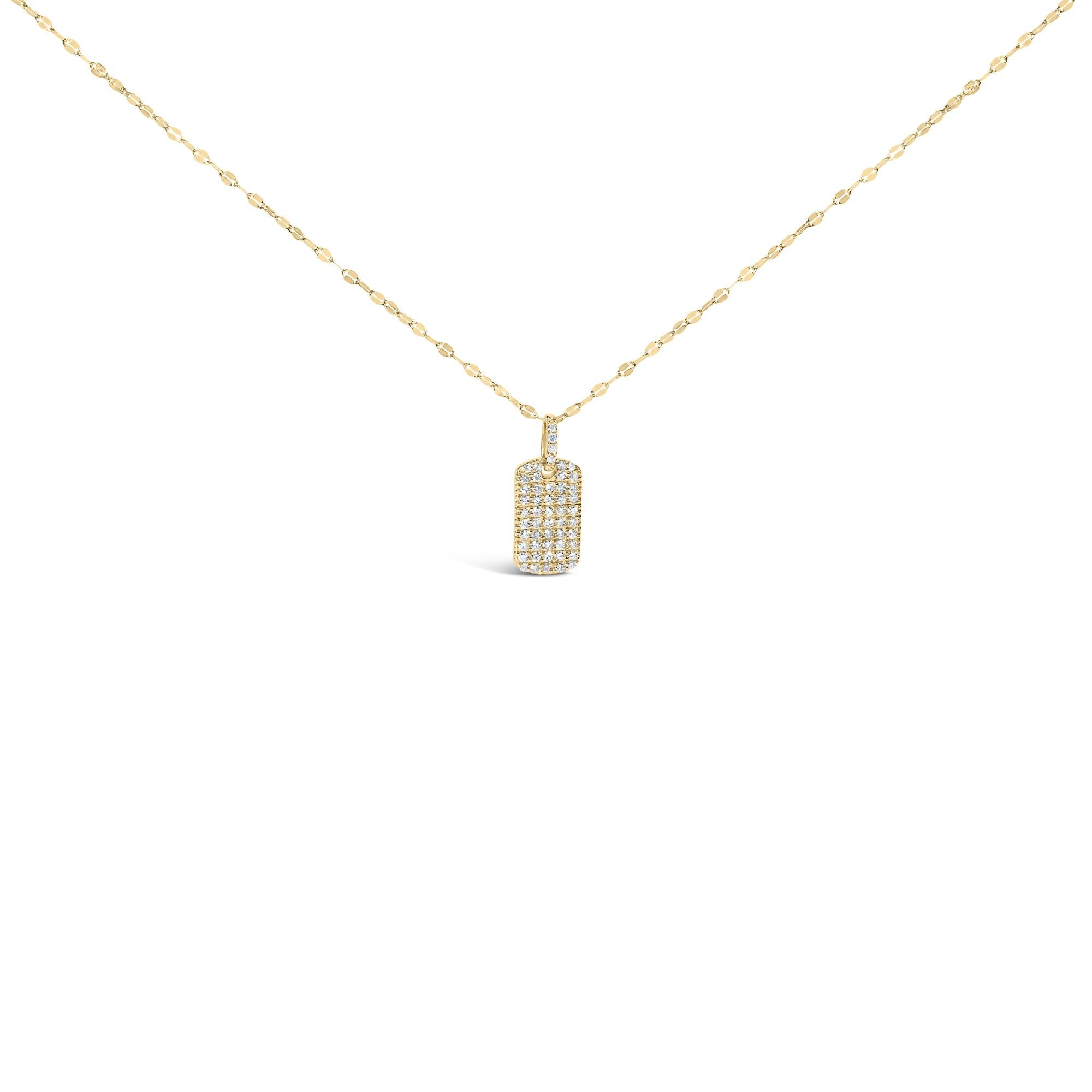 18K Yellow Gold Plated.925 Sterling Silver 1/3 Cttw Diamond Studded Dog Tag 18" Pendant Necklace (I-J Color, I2-I3 Clarity) - Friggin Jewelry