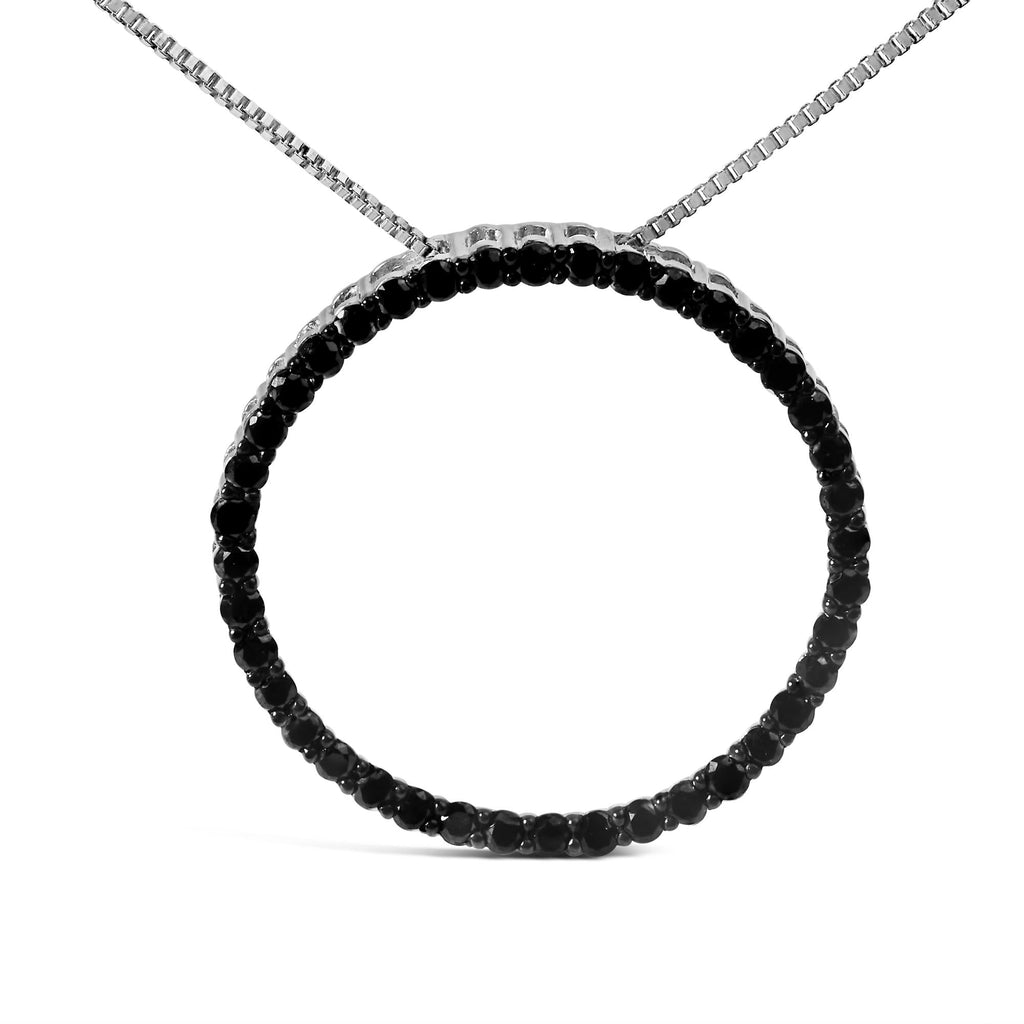 .925 Sterling Silver Black Diamond Open Hoop Circle 18" Pendant Necklace (Black Color, I2-I3 Clarity) - Friggin Jewelry