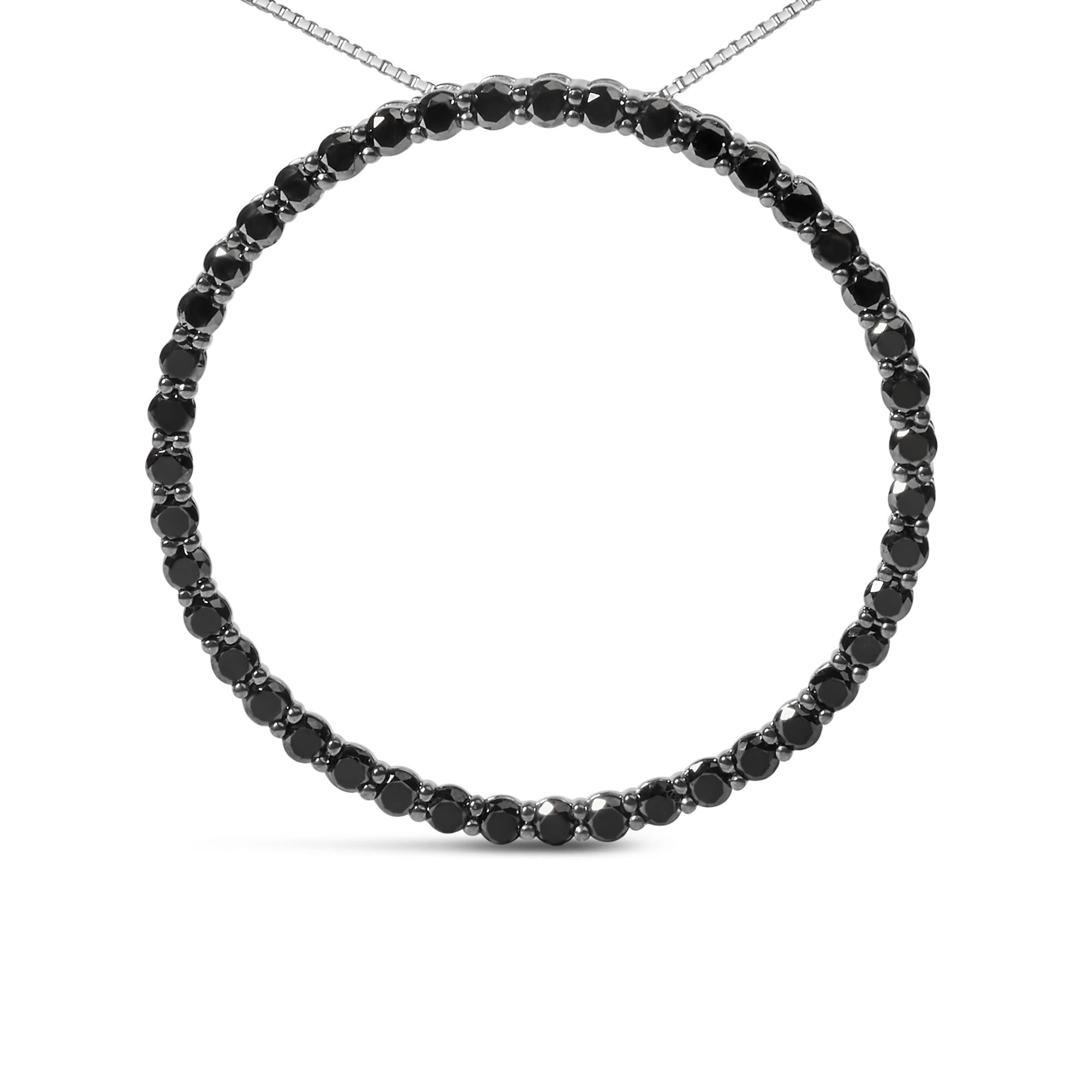 Collar con colgante de aro abierto de 45 cm en plata de ley 925 con diamantes negros (color negro, claridad I2-I3) - Friggin Jewelry