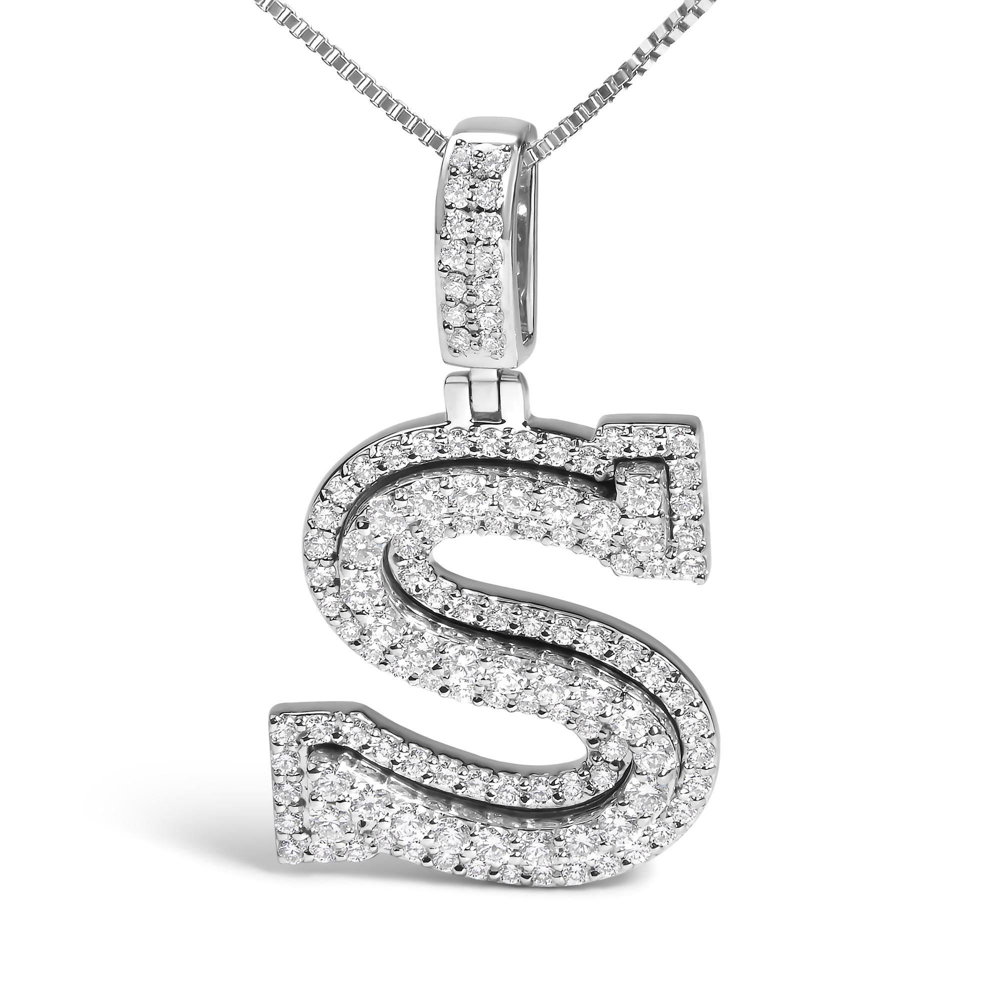 .925 Sterling Silver 1 1/10 Cttw Round Lab-Grown Diamond "S" Pendant Necklace - 18" - Friggin Jewelry