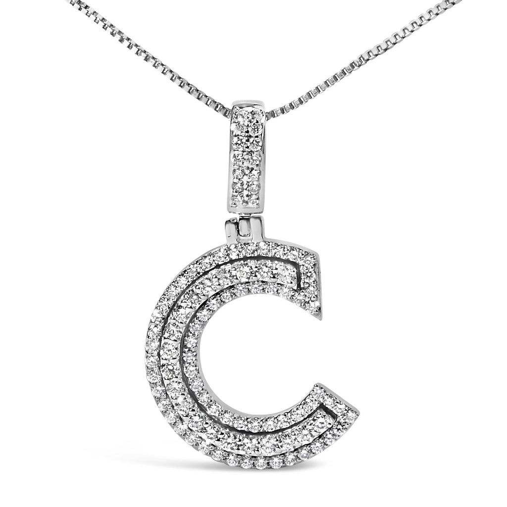 Collana con ciondolo a forma di "C" in argento sterling 925 da 4/5 ct con diamante rotondo creato in laboratorio - 18" (colore FG, purezza VS2-SI1) - Friggin Jewelry