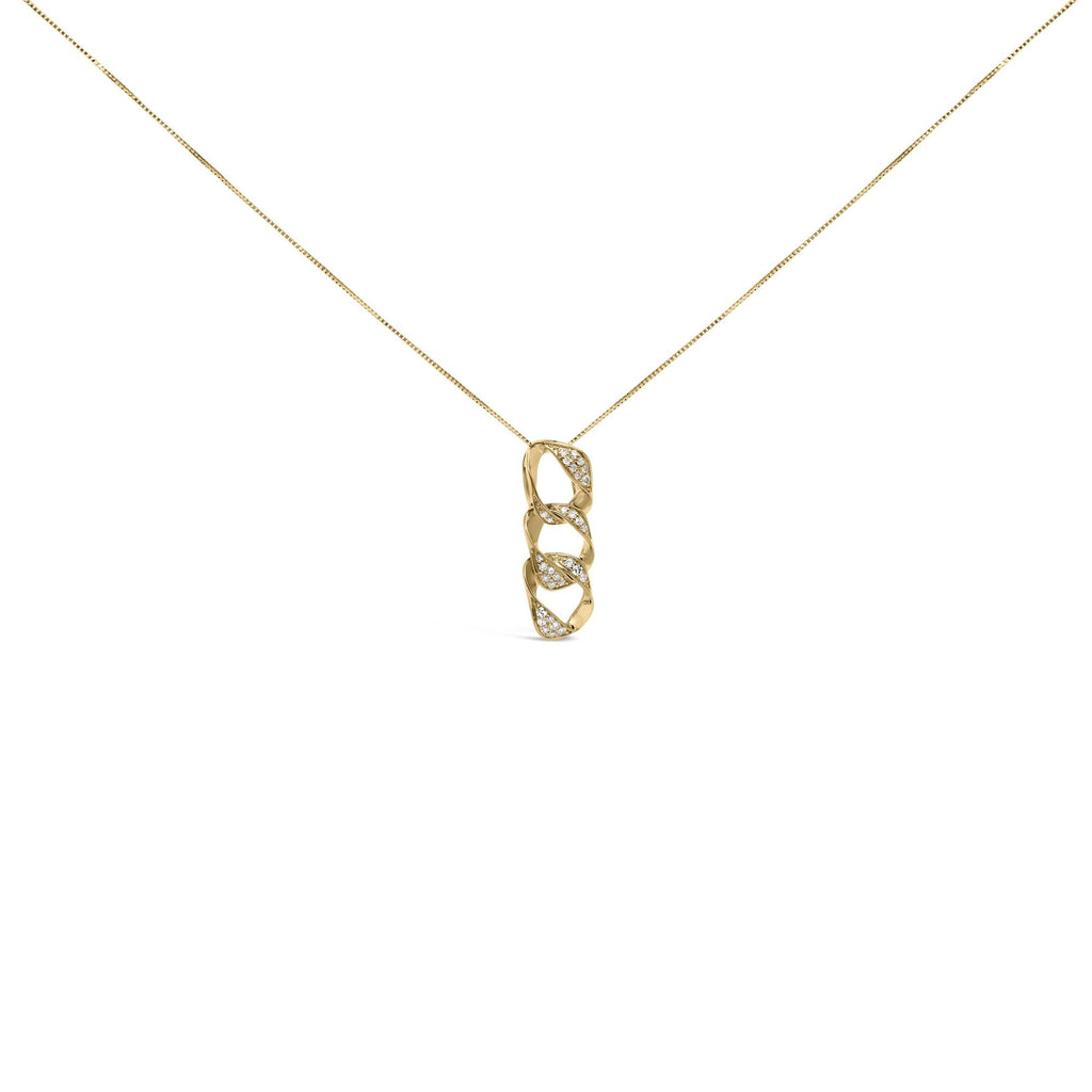Collana con pendente a cerchio triplo asimmetrico intrecciato da 18" in argento sterling 925 placcato oro giallo 14K con diamanti da 1/6 ct (colore HI, purezza I1-I2) - Friggin Jewelry