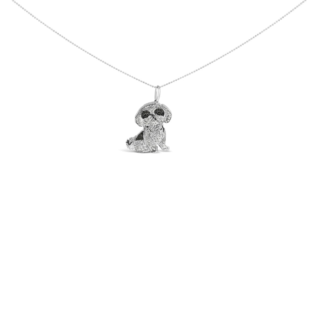 .925 Sterling Silver 1 1/4 Cttw Diamond Shih Tzu Dog Pendant Necklace 18 inch (Black and I-J Color, I2-I3 Clarity) - Friggin Jewelry